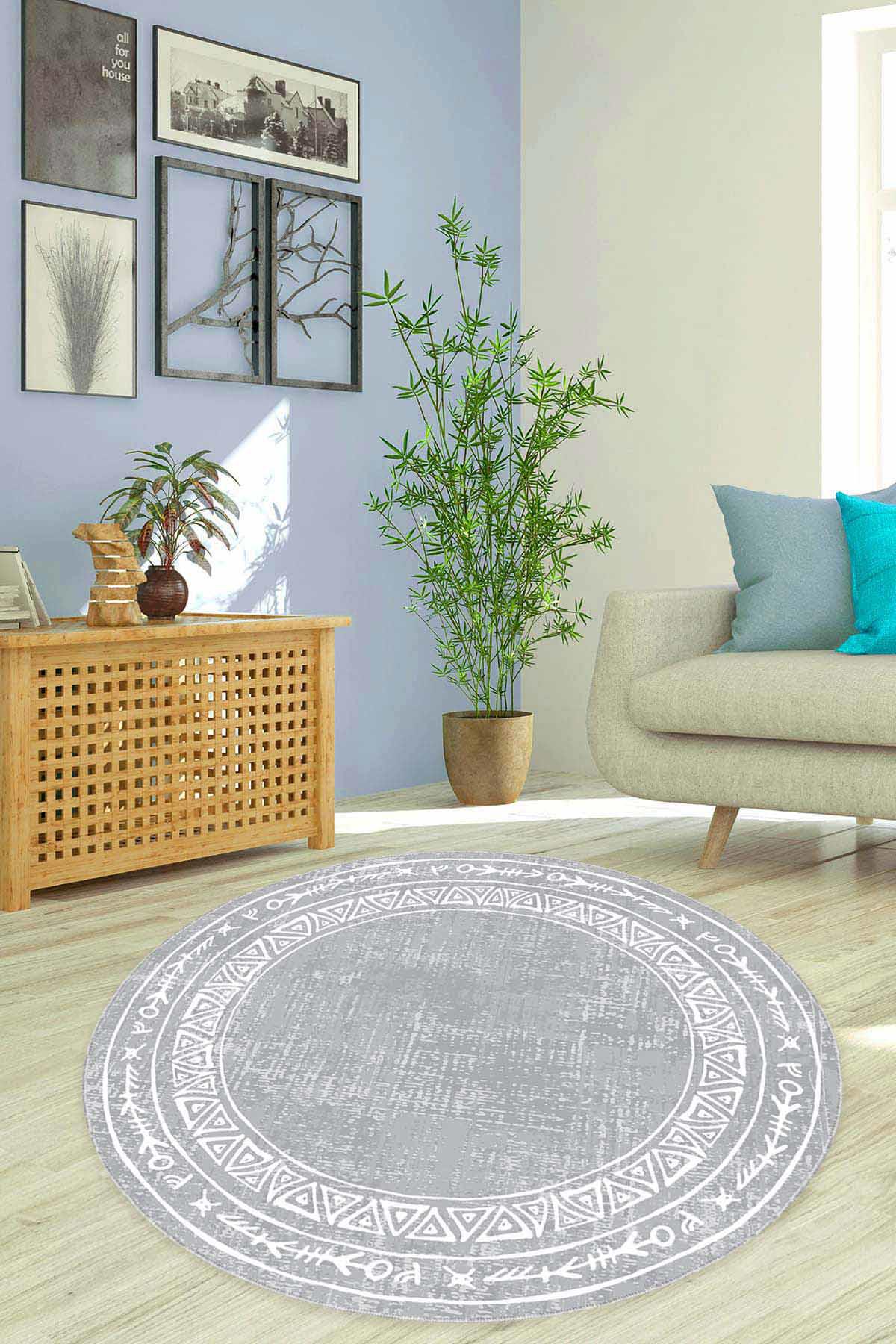 Viva Home AR1336 Gri 7 mm Mikropolyester Toz Tutmaz Yıkanabilir İnce Kaymaz Dot Taban Yuvarlak Makine Dokuma Salon Halısı 100x200 cm
