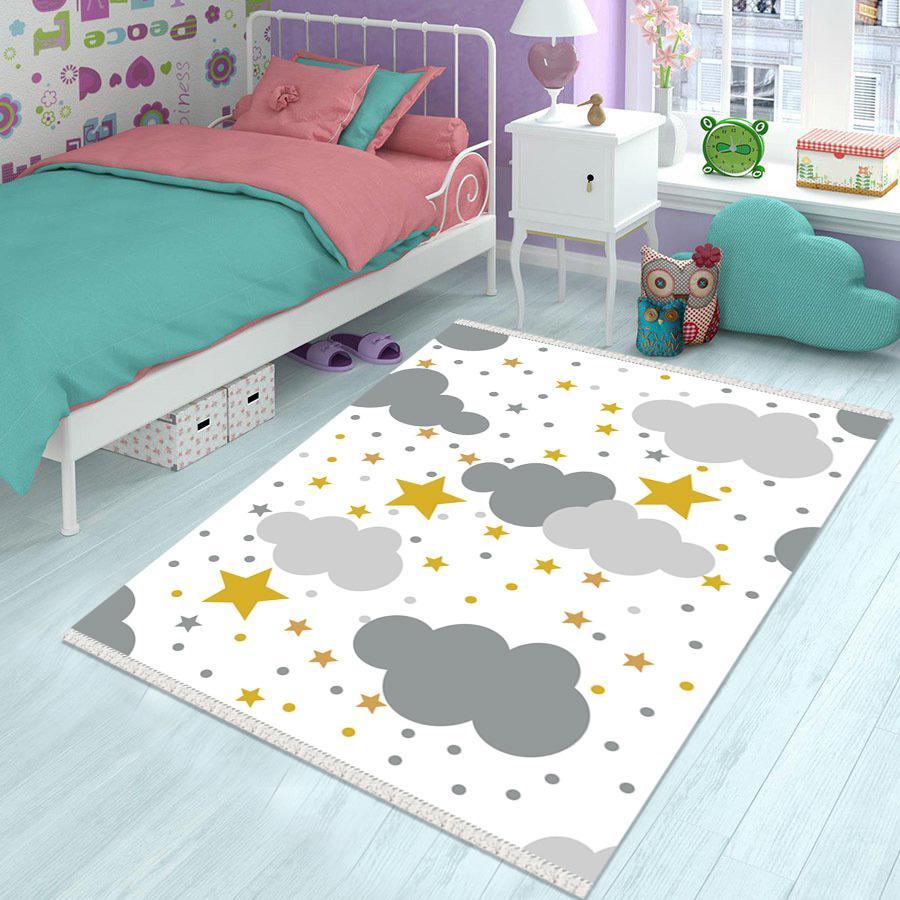 Halı Furyası Krem 7 mm Pamuk-Polyester Antibakteriyel Yıkanabilir Orta Kaymaz Dot Taban Figürlü Dikdörtgen Makine Dokuma Çocuk Odası Halısı 40x60 cm