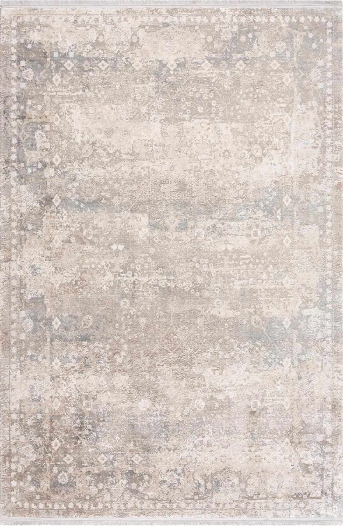 Sanat Halı Doku 1235 Krem 8 mm Viskon Antibakteriyel Yıkanabilir Kalın Kaymaz Lateks Taban Dikdörtgen Makine Dokuma Salon Halısı 100x200 cm