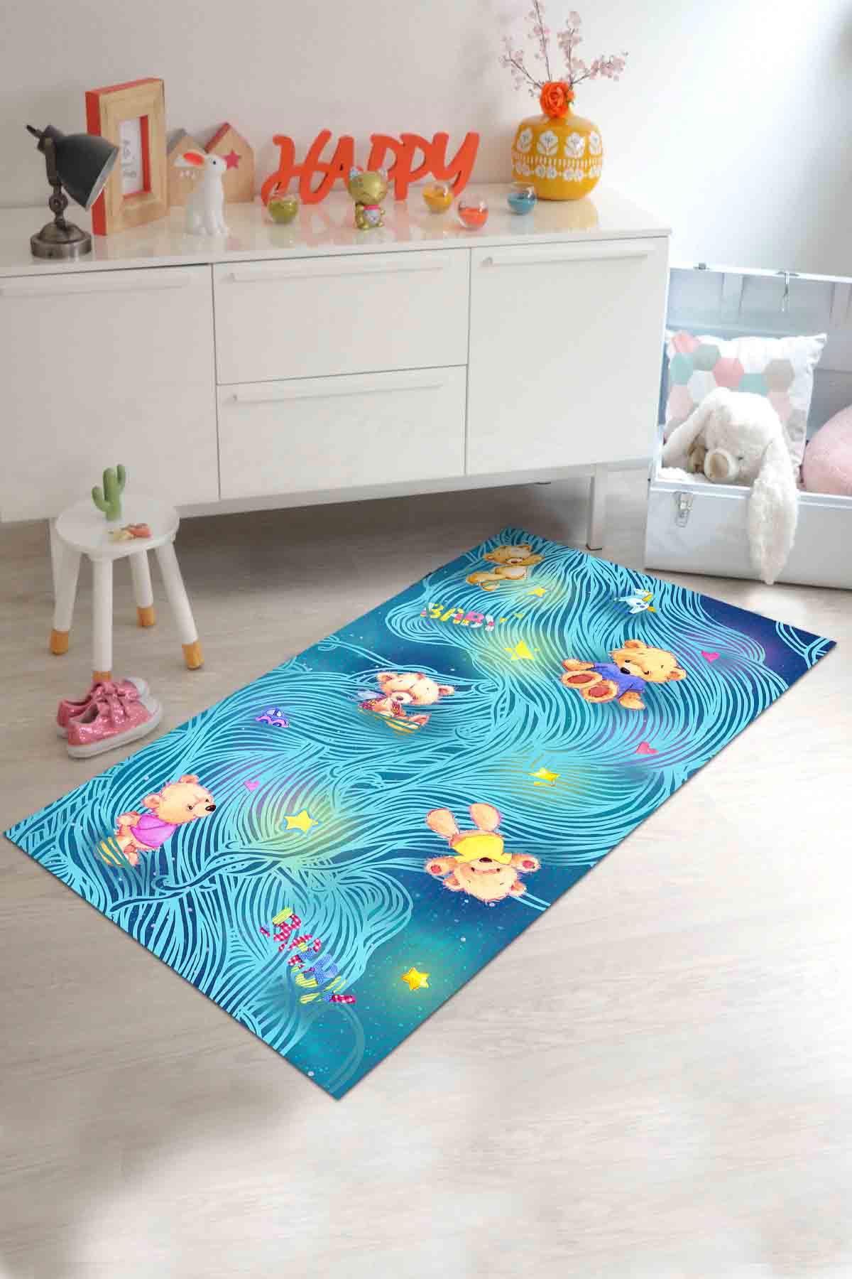 Latte Dizayn Lanca Krem 0.5 mm Pamuk Antibakteriyel Yıkanabilir İnce Kaymaz Pamuk Taban Dikdörtgen Makine Dokuma Çocuk Odası Halısı 120x1350 cm