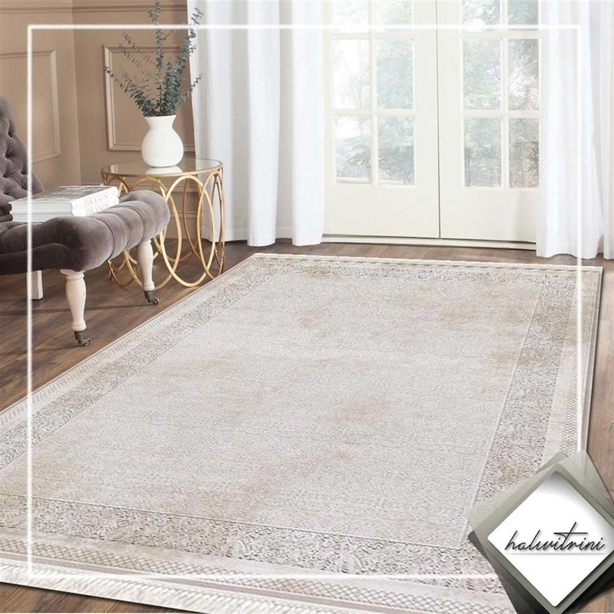 Artemis Halı Palace 5203C Bej-Krem 7 mm Akrilik Yıkanabilir İnce Kaymaz Jüt Taban Dikdörtgen Makine Dokuma Salon Halısı 120x180 cm