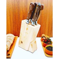 MRS Store Mrsstore Mutfak Bıçak Seti Standı Stant Takozu Ahşap Bıçaklık Doğal Damarlı Vernikli (5 Hazneli)