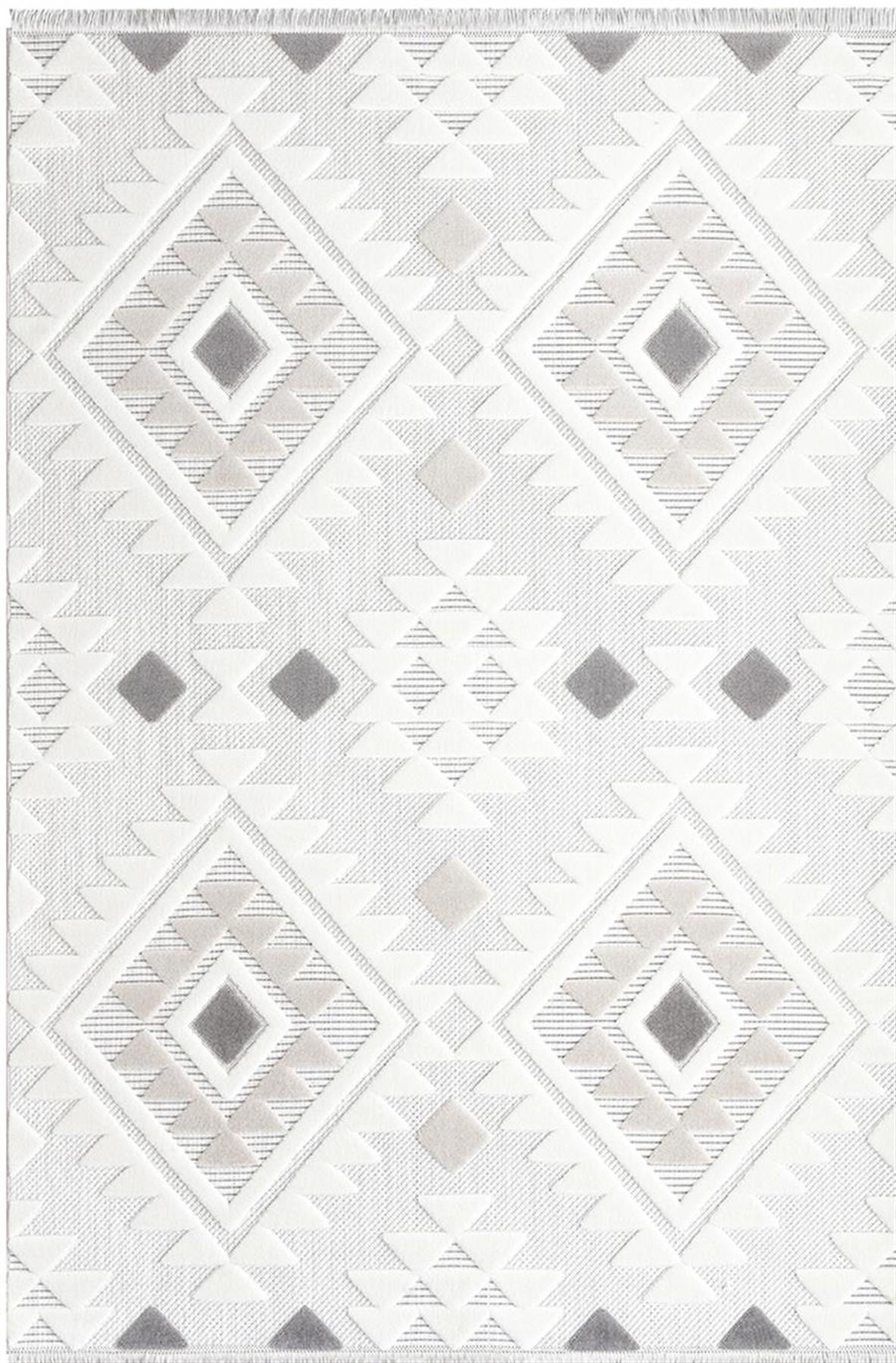 İpek Mekik Halı Almond 11408 Gri 8 mm Polyester Toz Tutmaz Yıkanabilir Orta Kaymaz Pamuk Taban Geometrik Dikdörtgen Makine Dokuma Antre-Çocuk Odası-Salon-Yatak Odası Halısı 180x350 cm