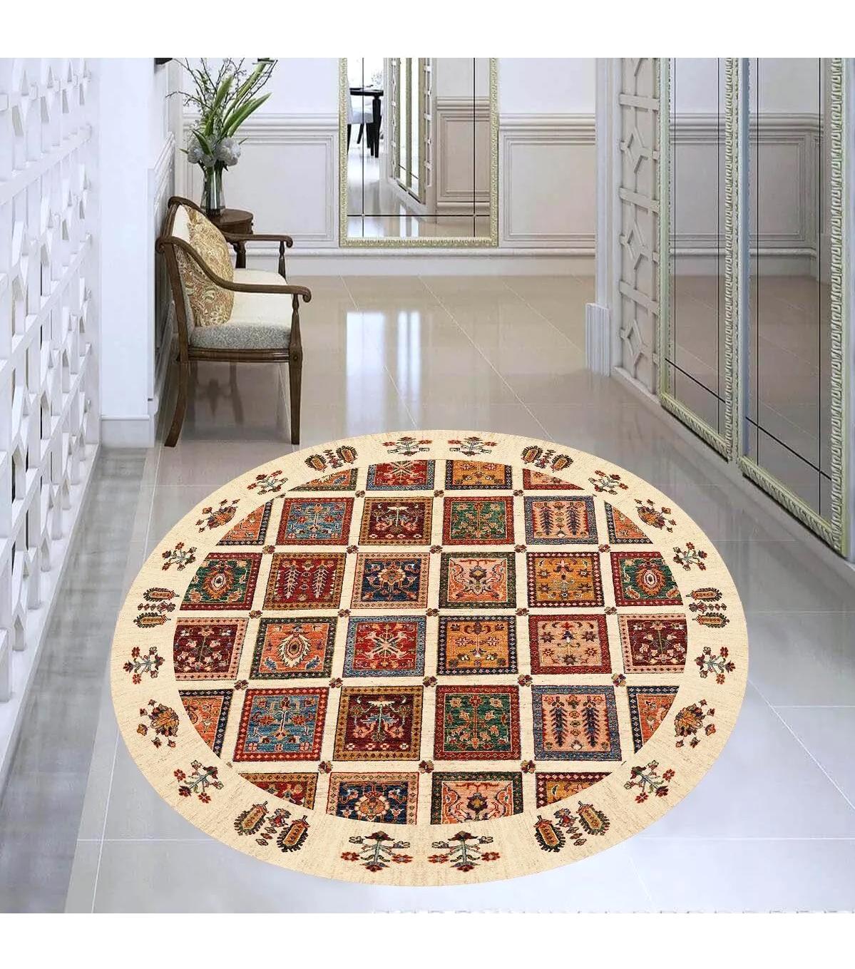 Rovigo Home RVG7345-HT648 Çok Renkli 8 mm Polyester Antibakteriyel-Leke Tutmaz-Toz Tutmaz Yıkanabilir İnce Kaymaz Dot Taban Yuvarlak Makine Dokuma Salon Halısı 150x233 cm