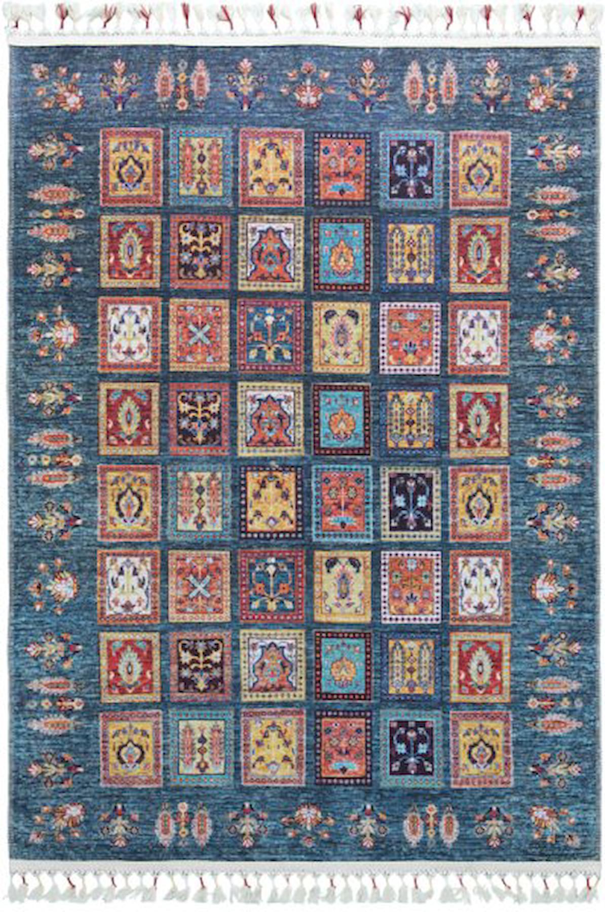 Tuğra Halı Şal 10640 Çok Renkli 10 mm Akrilik Toz Tutmaz Yıkanabilir İnce Kaymaz Örme Taban Dikdörtgen Makine Dokuma Antre-Oturma Odası-Salon-Yatak Odası Halısı 160x230 cm