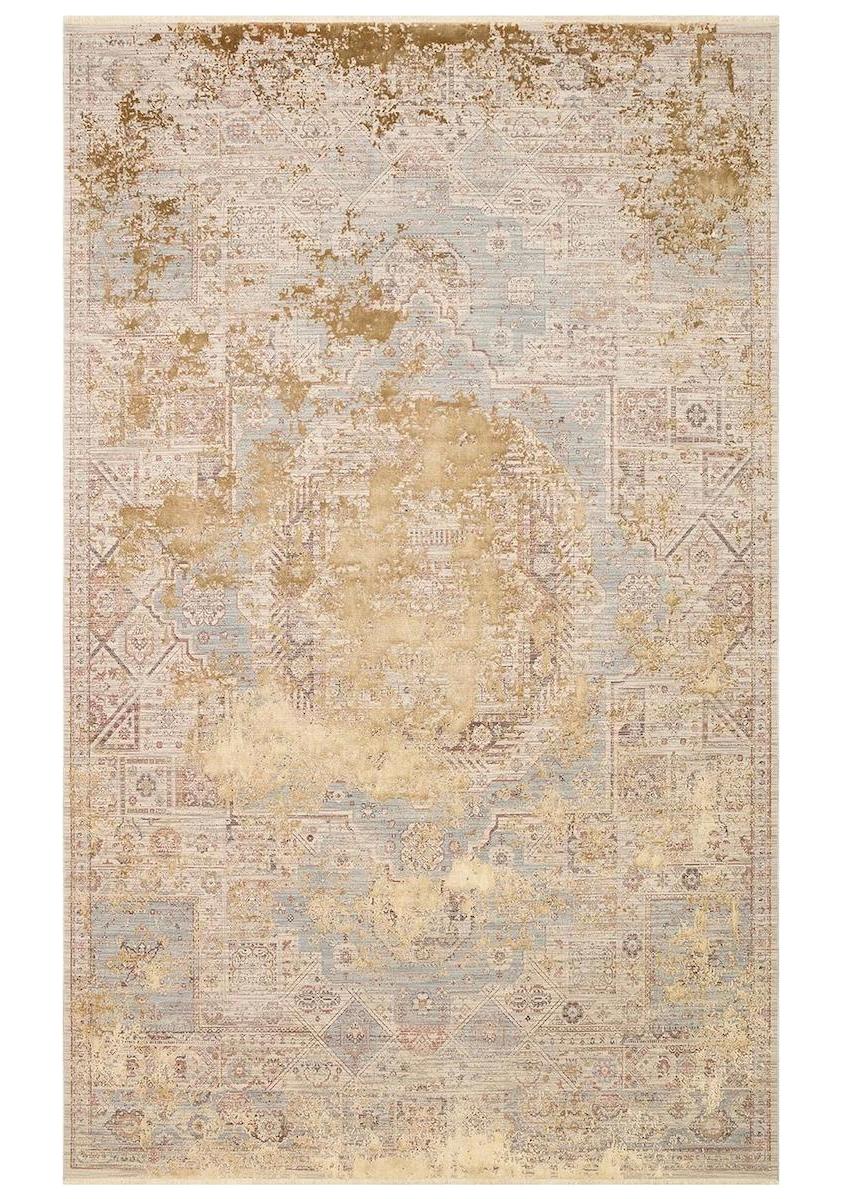 Eko Halı La Paz LPZ03 Altın 6-12 mm Polyester-Viskon Silinebilir Yıkanabilir Orta Kaymaz Dikdörtgen Makine Dokuma Salon Halısı 80x120 cm