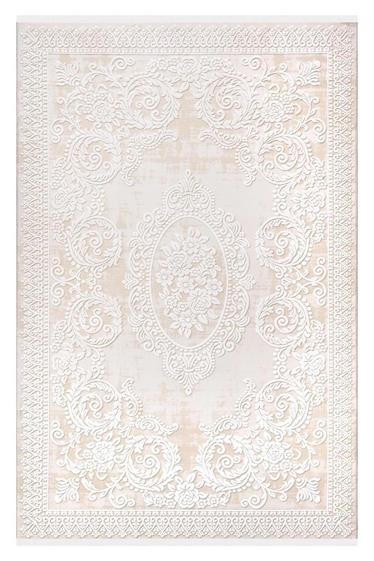 İpek Mekik Halı Sardes 6461A Bej 11 mm Akrilik Yıkanabilir Orta Kaymaz Pamuk Taban Dikdörtgen Makine Dokuma Antre-Çocuk Odası-Salon-Yatak Odası Halısı 100x300 cm