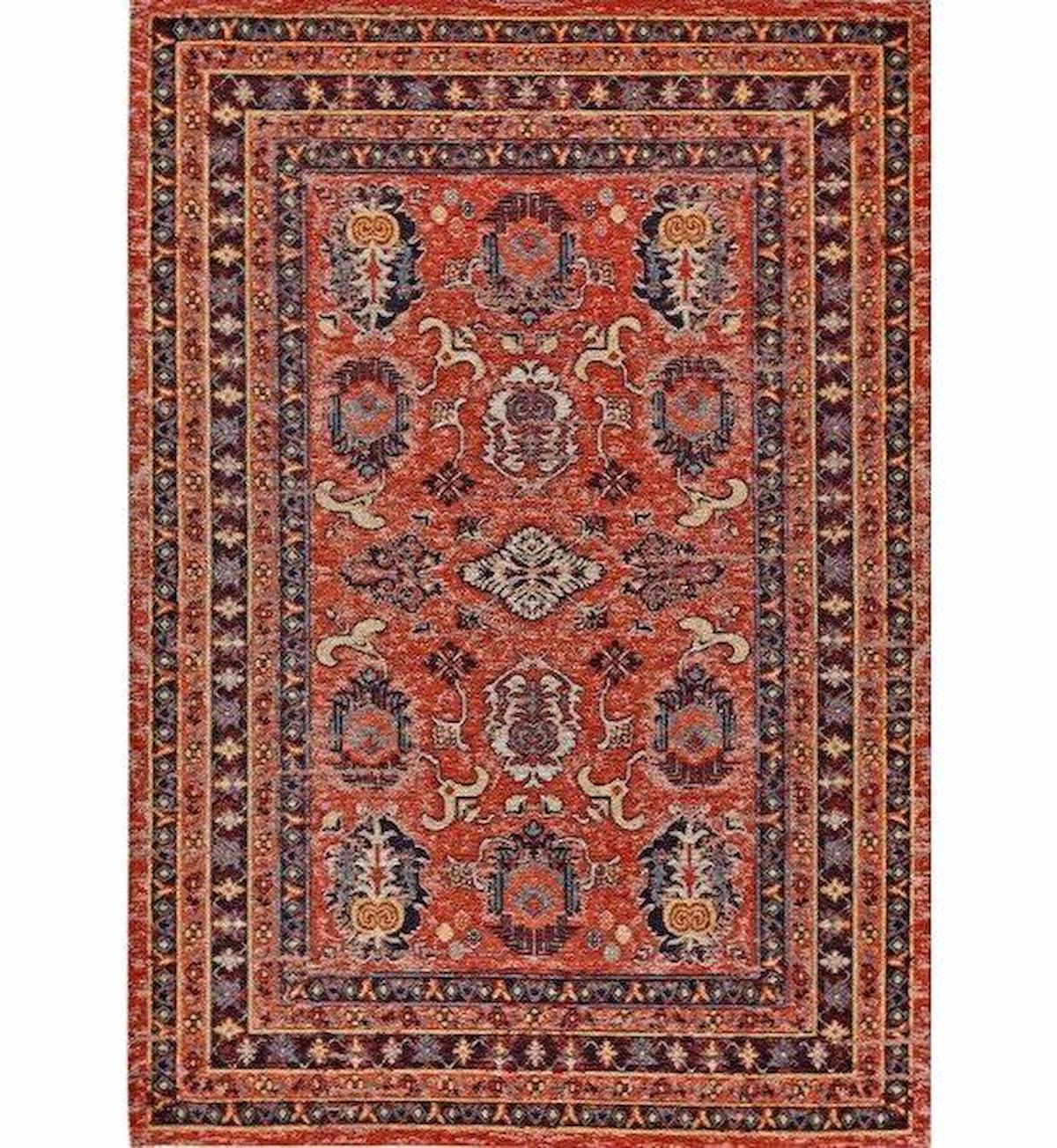 Gümüşsuyu Deco Anatolia 15915 Çok Renkli 6 mm Akrilik-Pamuk Toz Tutmaz Yıkanabilir İnce Kaymaz Taban Dikdörtgen Makine Dokuma Salon Halısı 140x200 cm