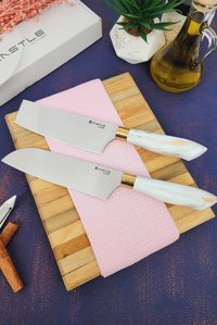 CASTLE KITCHEN Papatya Serisi 2 Li Mutfak Bıçak Seti ( Santaku - Nakiri )