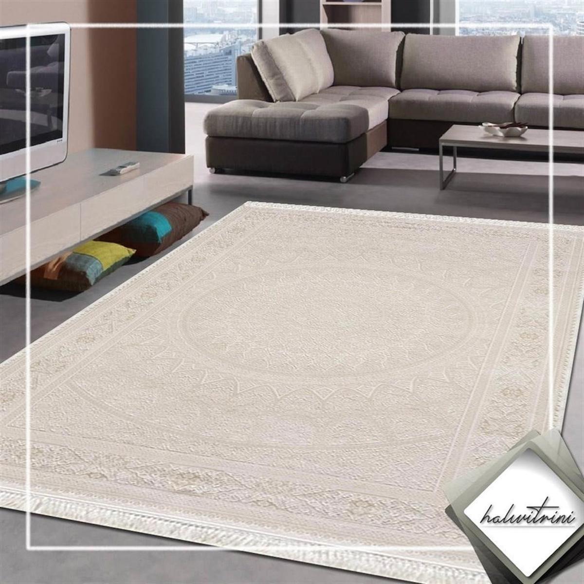 Artemis Halı Palace 5204B Bej-Krem 7 mm Akrilik Yıkanabilir İnce Kaymaz Jüt Taban Dikdörtgen Makine Dokuma Salon Halısı 100x400 cm