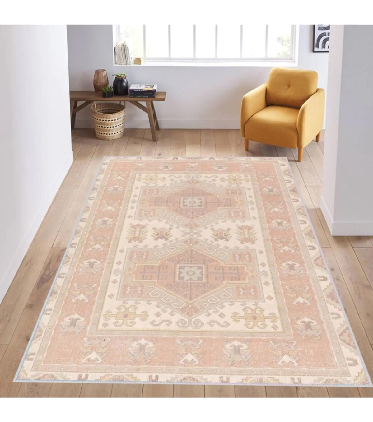 Rovigo Home RVG1142 Krem 8 mm Polyester Antibakteriyel-Leke Tutmaz-Toz Tutmaz Yıkanabilir İnce Kaymaz Dot Taban Dikdörtgen Makine Dokuma Salon Halısı 80x200 cm