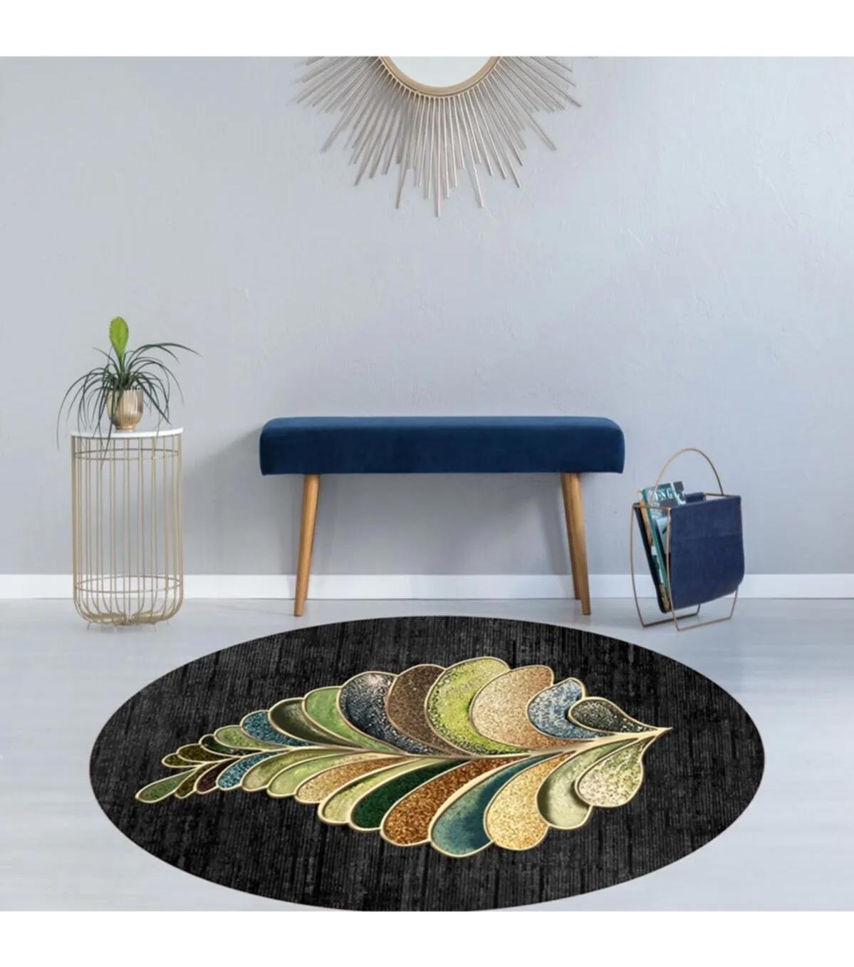 Rovigo Home RVG7038-SD270 Çok Renkli 8 mm Polyester Yıkanabilir Orta Kaymaz Dot Taban Dikdörtgen Makine Dokuma Salon Halısı 80x150 cm