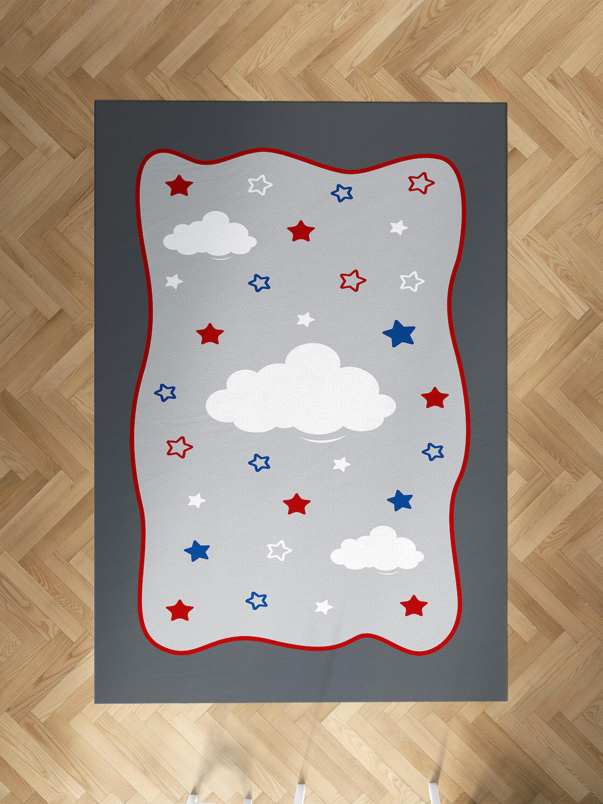 Mekta Home Bulut-Yıldız Çok Renkli 10 mm Antibakteriyel Yıkanabilir İnce Kaymaz Dot Taban Dikdörtgen Makine Dokuma Çocuk Odası Halısı 120x180 cm