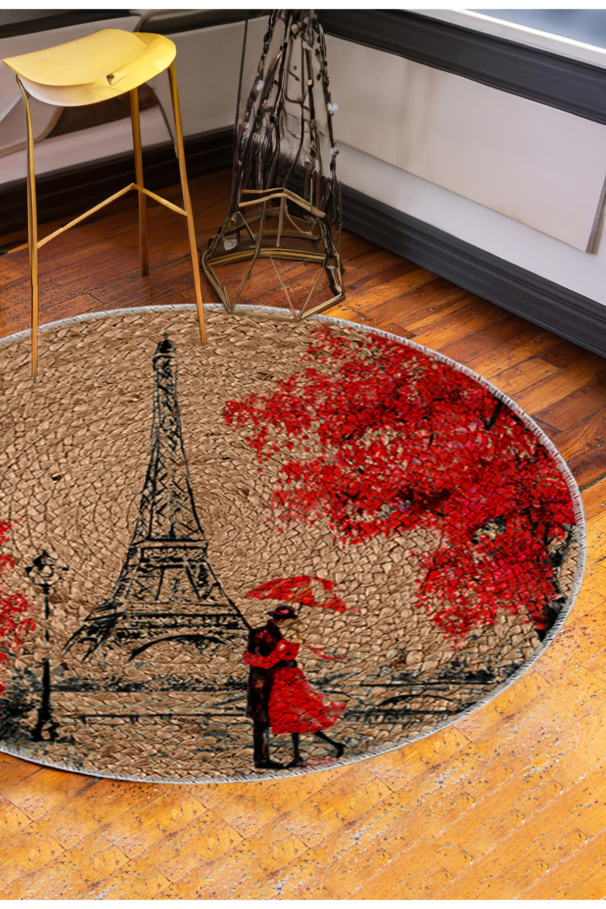 Artizon ART-Y-003 Kahverengi 0.8 mm Polyester Toz Tutmaz Yıkanabilir İnce Kaymaz Dot Taban Yuvarlak Makine Dokuma Salon Halısı 180x350 cm