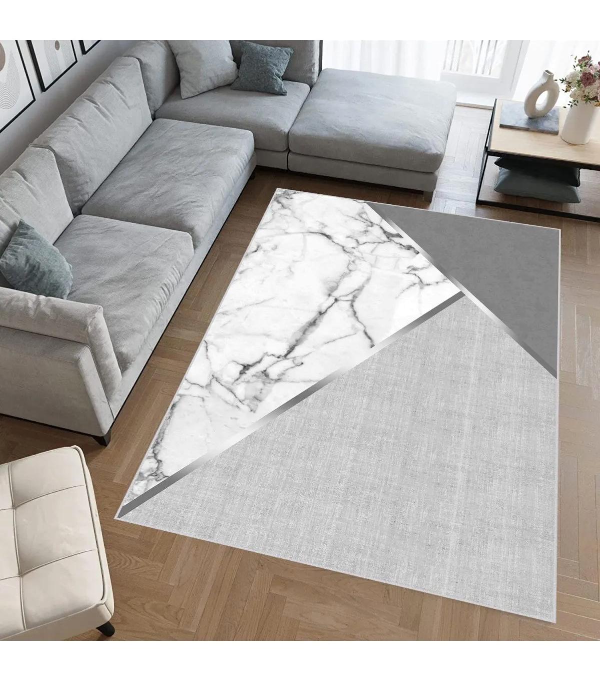 Rovigo Home RVG0645 Gri 8 mm Polyester Antibakteriyel-Leke Tutmaz-Toz Tutmaz Yıkanabilir İnce Kaymaz Dot Taban Dikdörtgen Makine Dokuma Salon Halısı 80x200 cm
