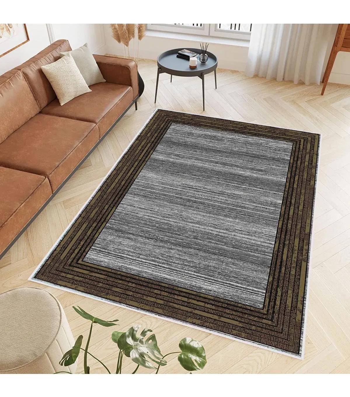Rovigo Home RVG0508 Gri 8 mm Polyester Antibakteriyel-Leke Tutmaz-Toz Tutmaz Yıkanabilir İnce Kaymaz Dot Taban Dikdörtgen Makine Dokuma Salon Halısı 120x200 cm
