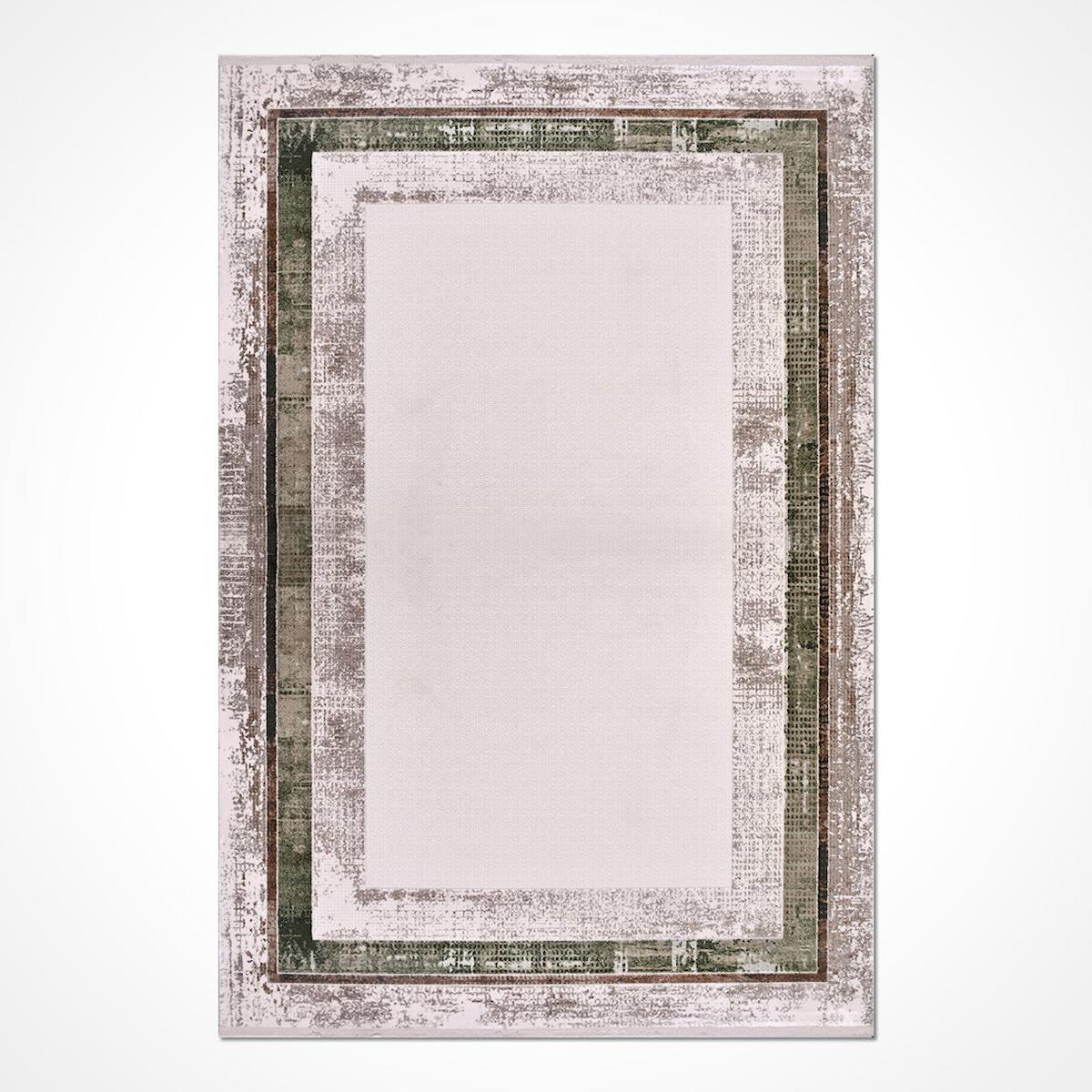 Crea Halı Amazon 12148K Krem 4 mm Akrilik-Viskon Yıkanabilir İnce Soyut Temalı Dikdörtgen Makine Dokuma Salon Halısı 160x160 cm