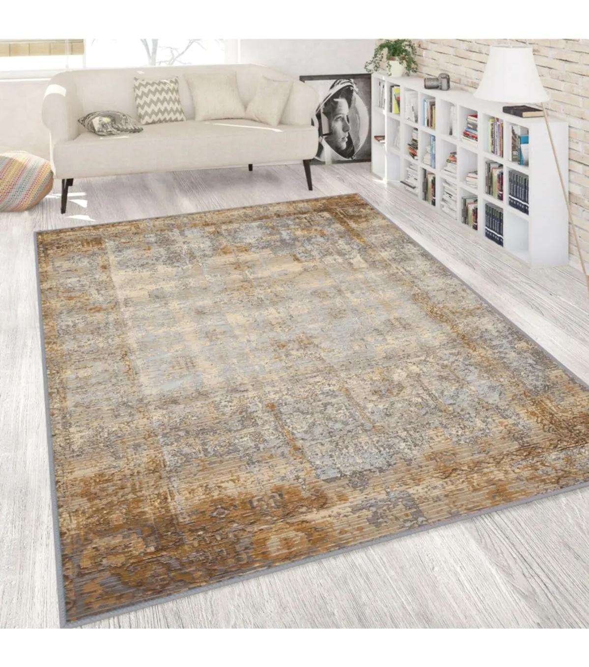 Rovigo Home RVG1808 Kahverengi 8 mm Polyester Antibakteriyel-Leke Tutmaz-Toz Tutmaz Yıkanabilir İnce Kaymaz Dot Taban Dikdörtgen Makine Dokuma Salon Halısı 100x200 cm