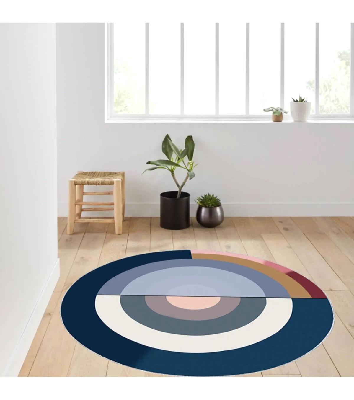 Rovigo Home RVG7019 Çok Renkli 8 mm Polyester Leke Tutmaz-Toz Tutmaz Yıkanabilir İnce Kaymaz Dot Taban Yuvarlak Makine Dokuma Salon Halısı 80x300 cm