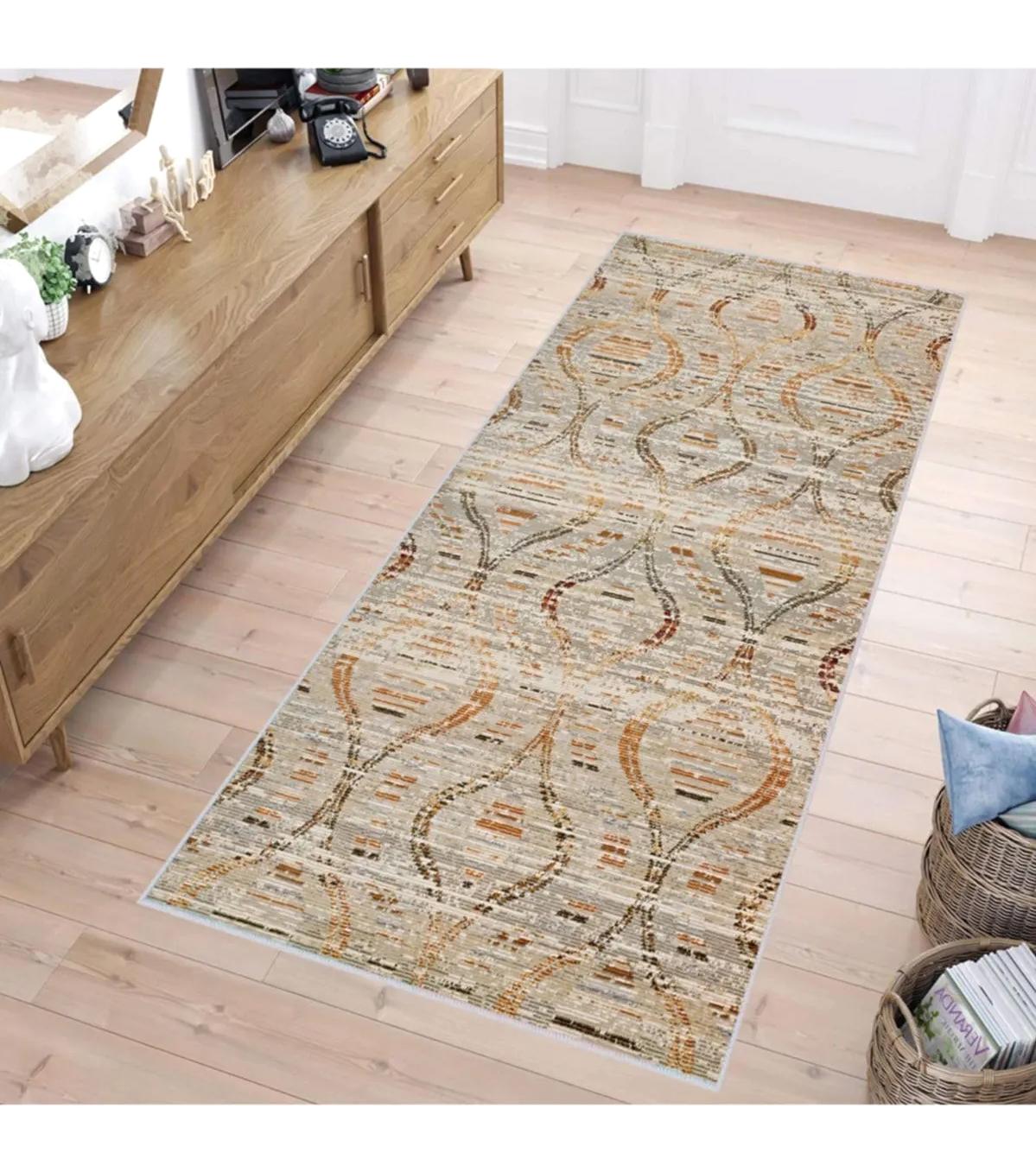 Rovigo Home RVG1672 Krem 8 mm Polyester Antibakteriyel-Leke Tutmaz-Toz Tutmaz Yıkanabilir İnce Kaymaz Dot Taban Dikdörtgen Makine Dokuma Salon Halısı 100x100 cm