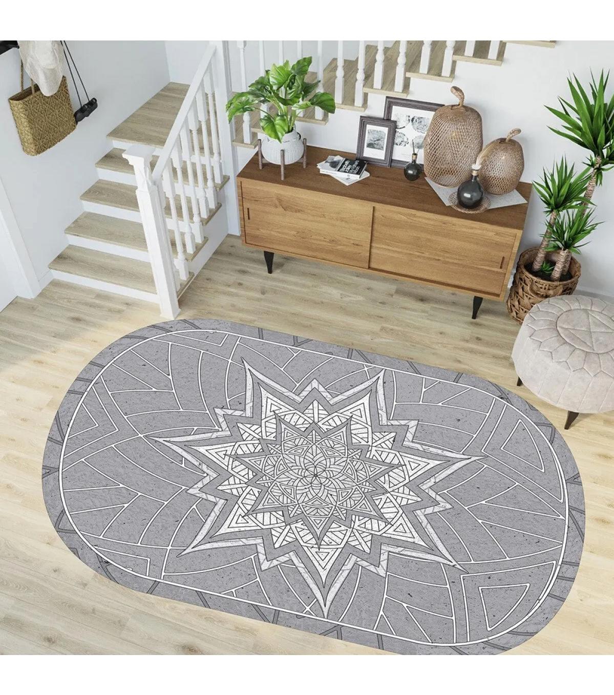 Rovigo Home RVG7250-HS204 Gri 8 mm Polyester Yıkanabilir Orta Kaymaz Dot Taban Dikdörtgen Makine Dokuma Salon Halısı 200x200 cm