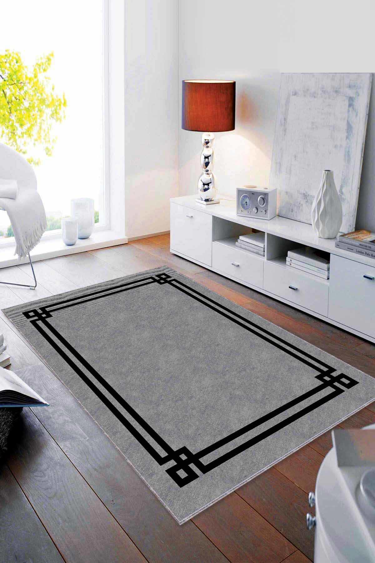 Viva Home RV060 Gri 7 mm Mikropolyester Toz Tutmaz Yıkanabilir İnce Kaymaz Dot Taban Dikdörtgen Makine Dokuma Salon Halısı 80x150 cm
