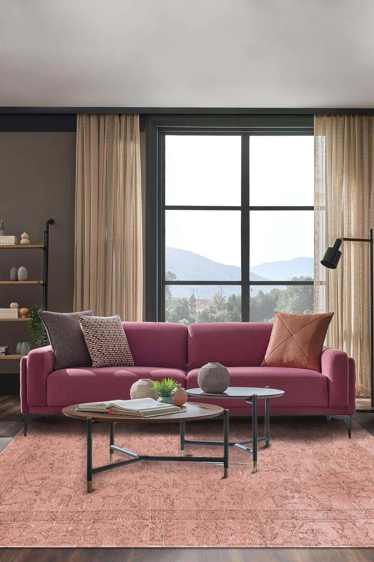 Latte Dizayn Jair Krem 0.5 mm Pamuk Antibakteriyel Yıkanabilir Orta Kaymaz Pamuk Taban Dikdörtgen Makine Dokuma Salon Halısı 100x200 cm