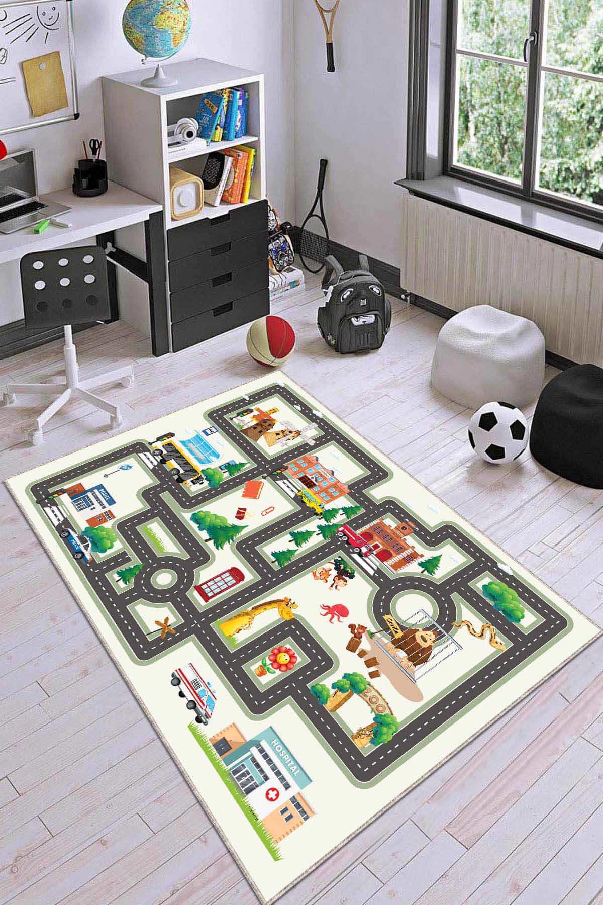 Viva Home AR705 Çok Renkli 7 mm Mikropolyester Leke Tutmaz Yıkanabilir Orta Kaymaz Dot Taban Dikdörtgen Makine Dokuma Çocuk Odası Halısı 80x200 cm
