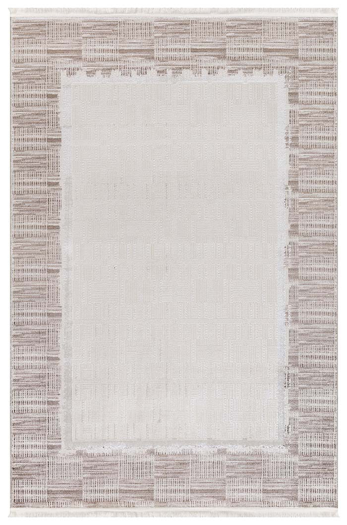 İpek Mekik Halı Lins 1404A Krem 6 mm Polyester Toz Tutmaz Yıkanabilir Orta Kaymaz Pamuk Taban Geometrik Dikdörtgen Makine Dokuma Antre-Çocuk Odası-Salon-Yatak Odası Halısı 80x150 cm