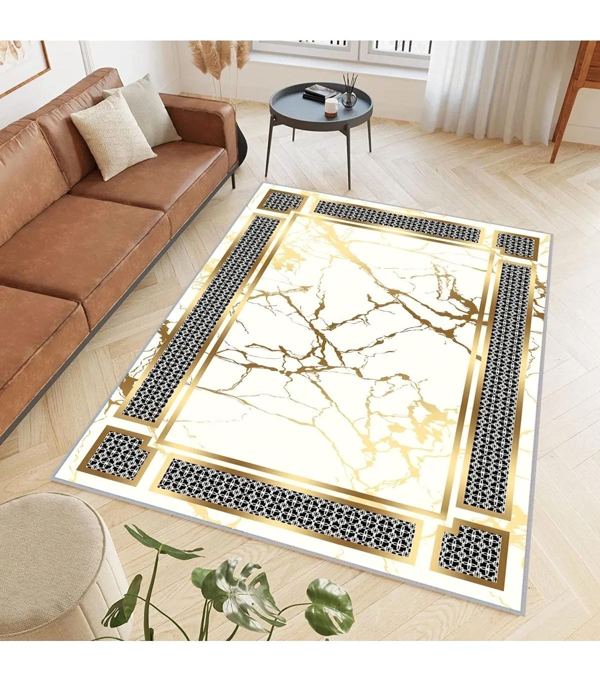 Rovigo Home RVG0492 Çok Renkli 8 mm Polyester Antibakteriyel-Leke Tutmaz-Toz Tutmaz Yıkanabilir İnce Kaymaz Dot Taban Dikdörtgen Makine Dokuma Salon Halısı 100x150 cm