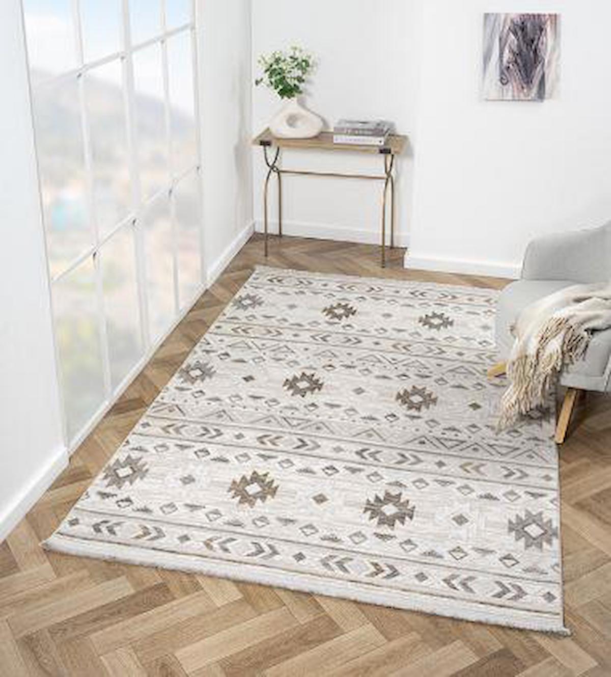 Çam Halı London LY001B Vizon 6 mm Polyester Silinebilir Yıkanabilir Orta Dikdörtgen Makine Dokuma Salon Halısı 180x180 cm