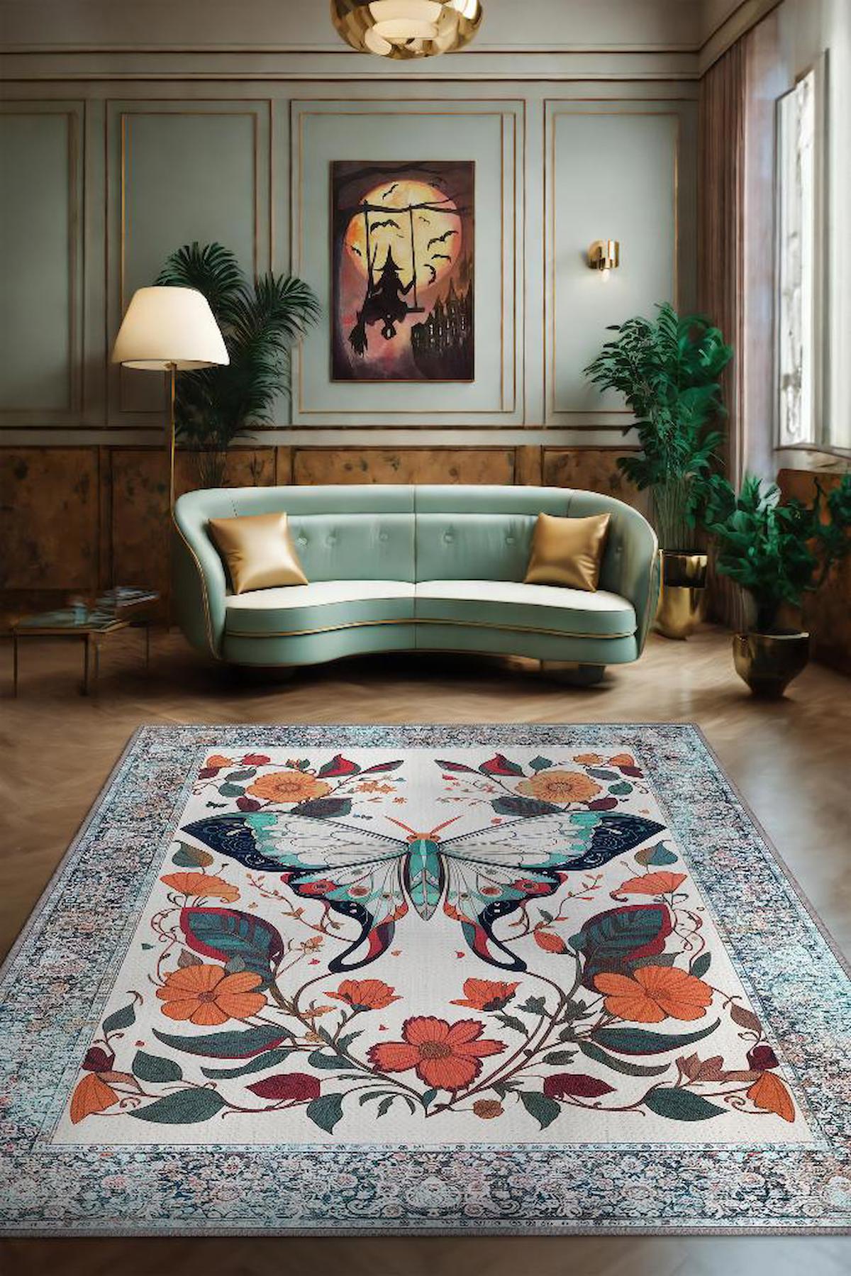 Homshtag Nuh'un Gemisi Krem 4 mm Pamuk Antistatik Yıkanabilir İnce Kaymaz Dikdörtgen Makine Dokuma Salon Halısı 115x180 cm