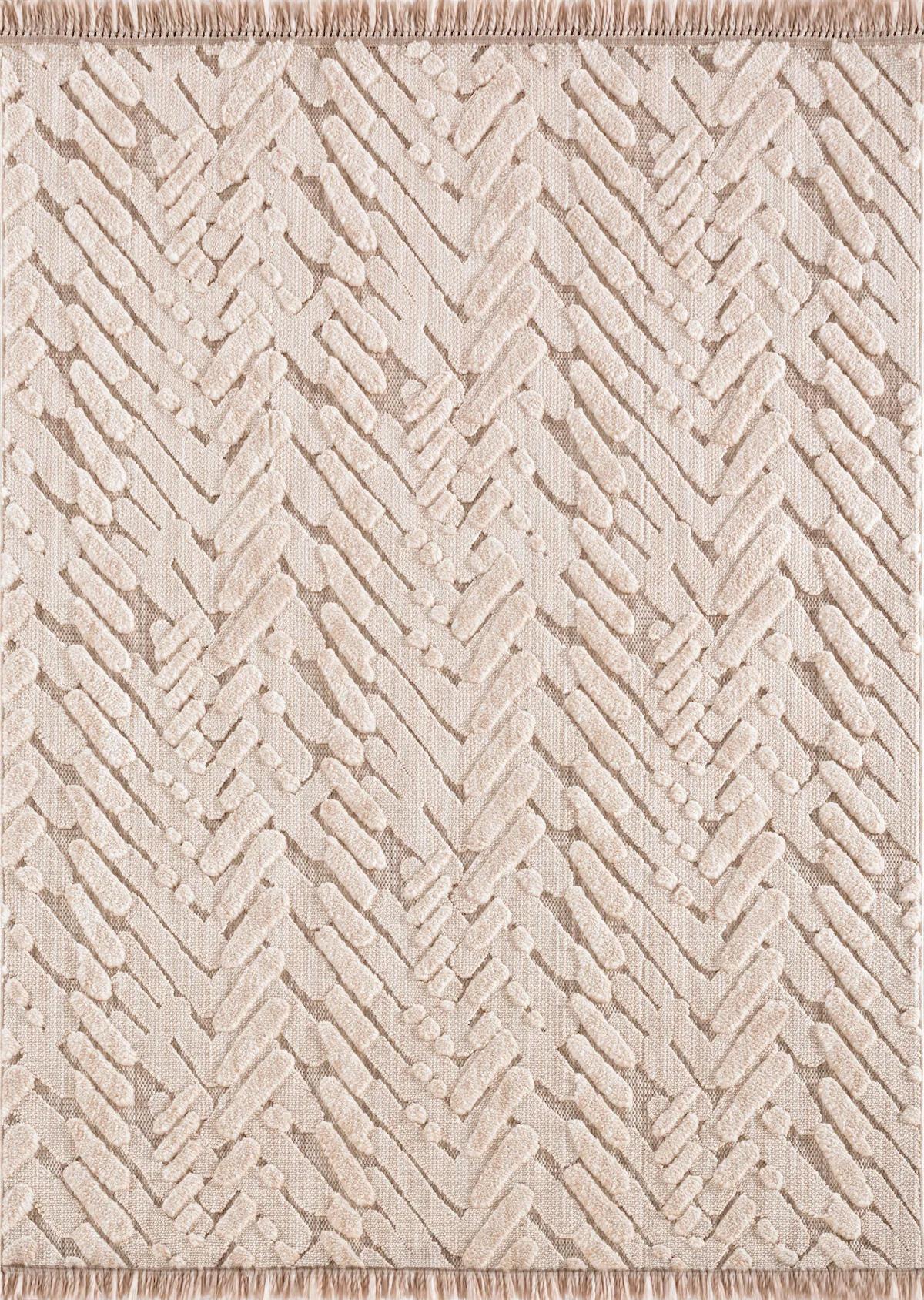 Athena Concept Rio Krem 10 mm Polyester Yıkanabilir İnce Kaymaz Pamuk Taban Dikdörtgen Makine Dokuma Salon Halısı 80x150 cm