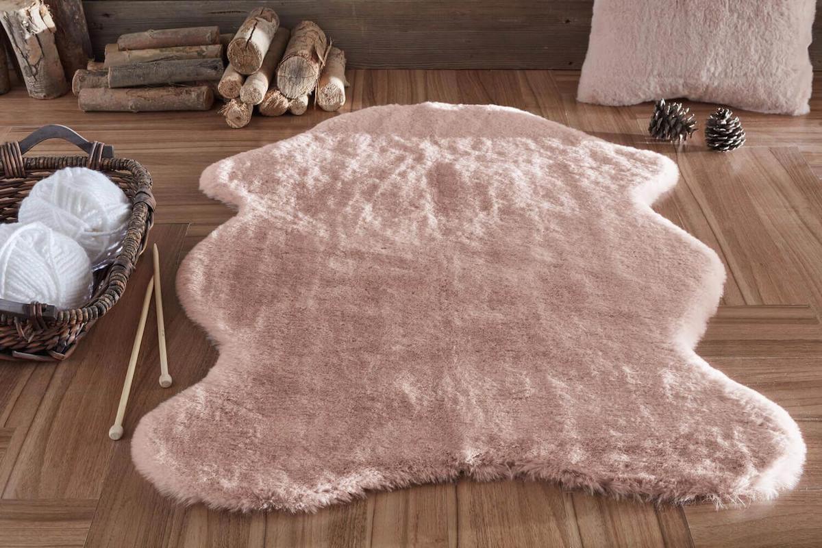Jassrug Pembe 35 mm Polyester Yıkanabilir Kalın Kaymaz Taban Makine Dokuma Halı 180x180 cm