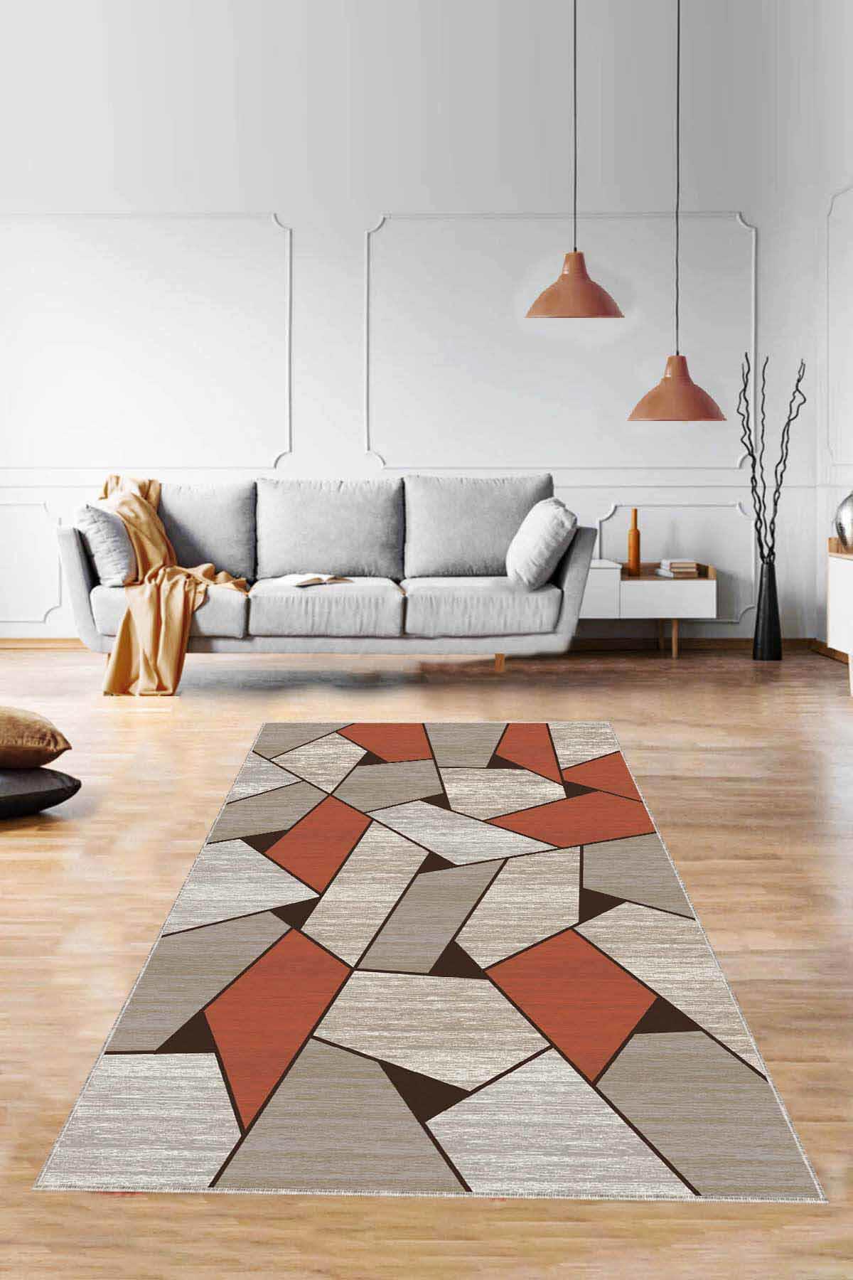 Viva Home WL09 Çok Renkli 7 mm Mikropolyester Yıkanabilir İnce Kaymaz Taban Dikdörtgen Makine Dokuma Salon Halısı 140x200 cm