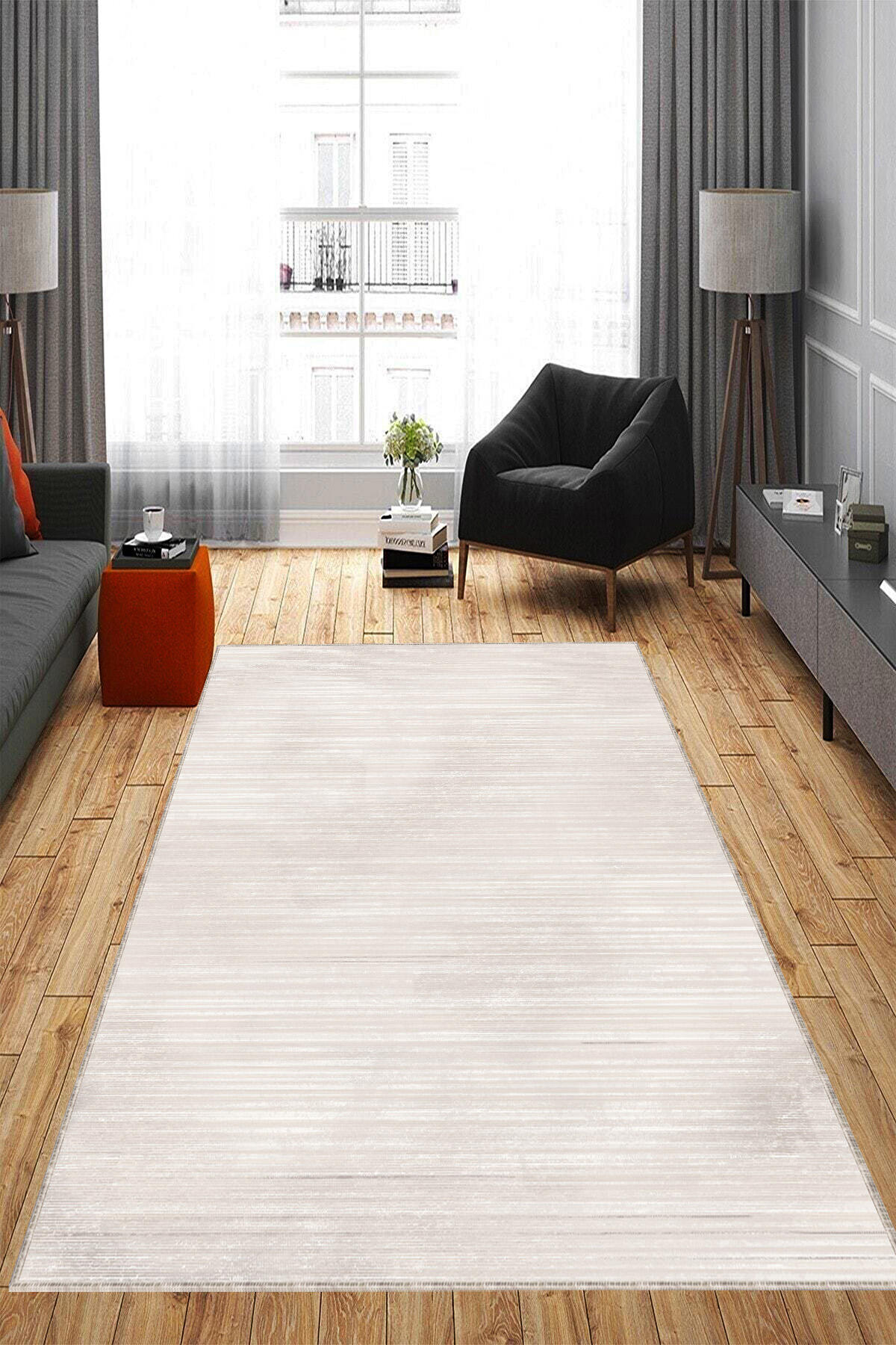 Viva Home AR1435 Bej 7 mm Mikropolyester Antibakteriyel Yıkanabilir İnce Kaymaz Taban Dikdörtgen Makine Dokuma Halı 80x300 cm