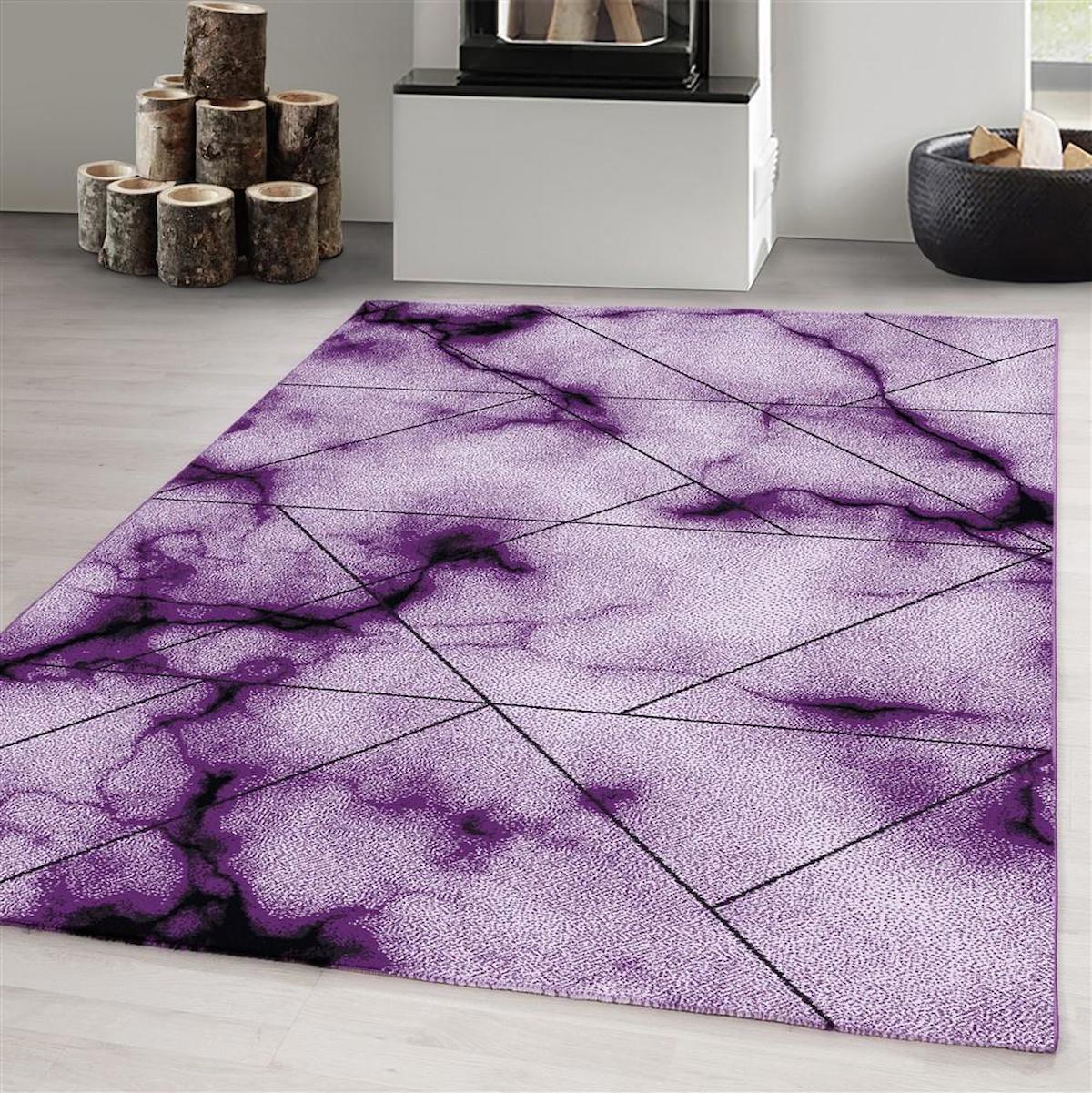Red Halı Lila 9 mm Polipropilen Antibakteriyel Yıkanabilir İnce Kaymaz Dikdörtgen Makine Dokuma Salon Halısı 160x230 cm