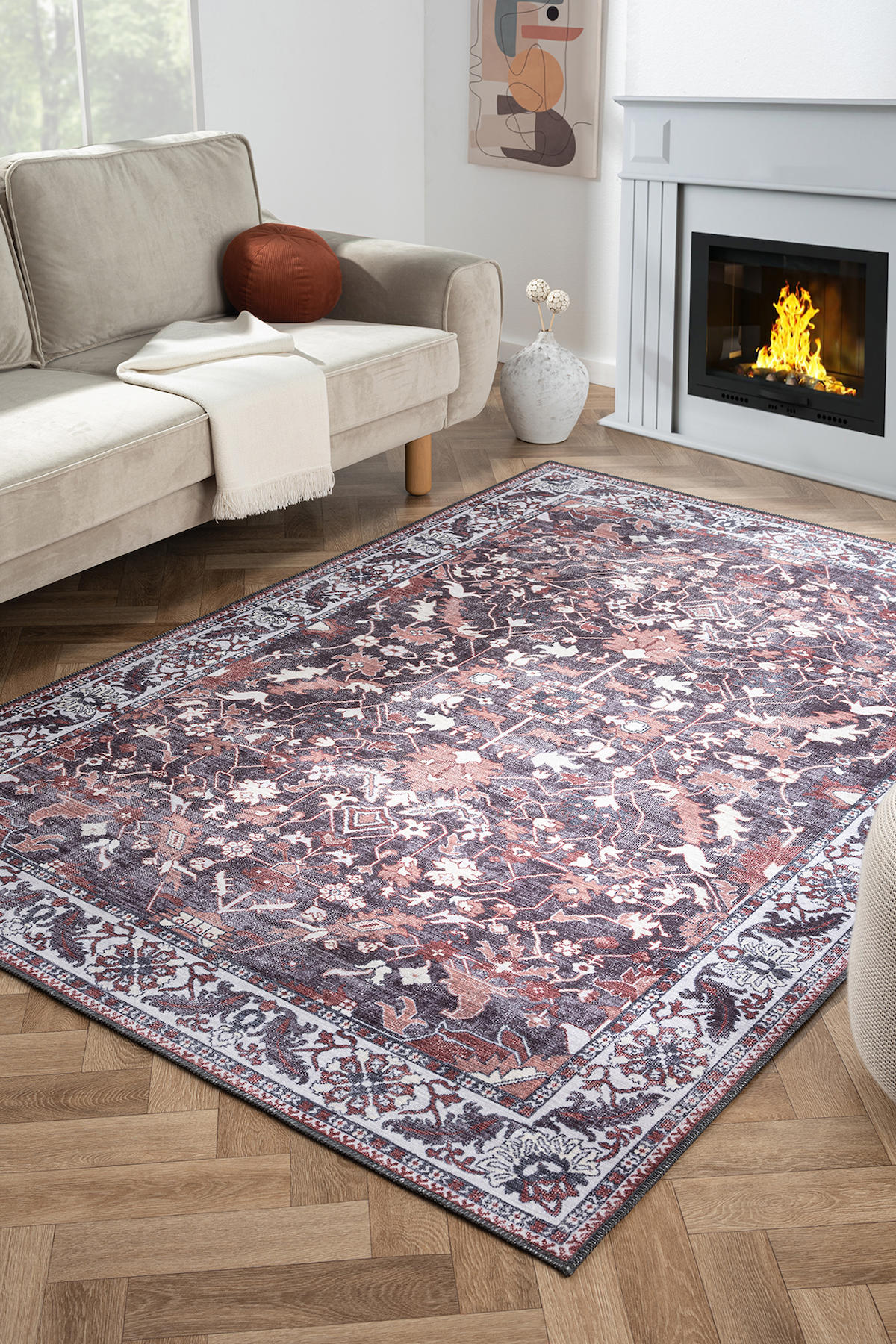 Konfor Halı Antico 2354 Krem 5 mm Polyester Yıkanabilir Dikdörtgen Makine Dokuma Halı 80x150 cm
