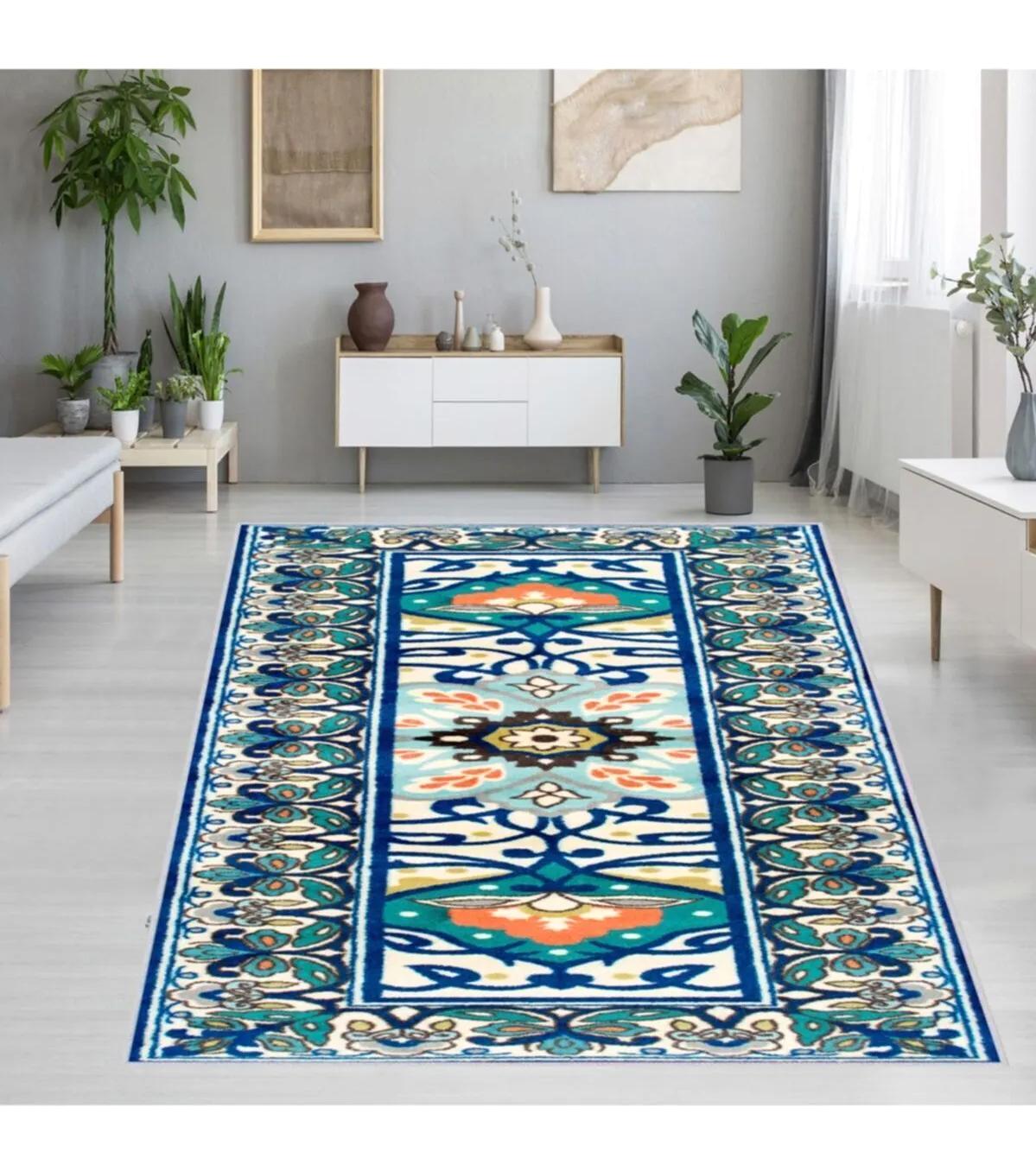 Rovigo Home RVG1163 Çok Renkli 8 mm Polyester Antibakteriyel-Leke Tutmaz-Toz Tutmaz Yıkanabilir İnce Kaymaz Dot Taban Dikdörtgen Makine Dokuma Salon Halısı 80x500 cm