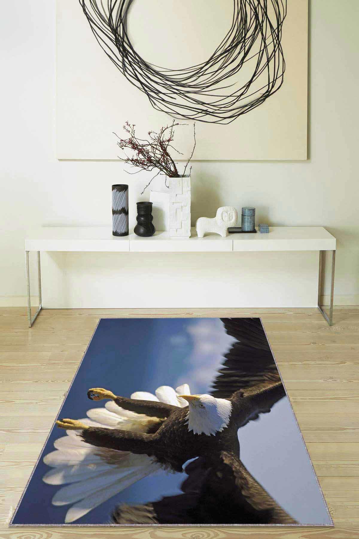 Viva Home RV321 Mavi 7 mm Mikropolyester Antibakteriyel Yıkanabilir İnce Kaymaz Dikdörtgen Makine Dokuma Salon Halısı 160x160 cm