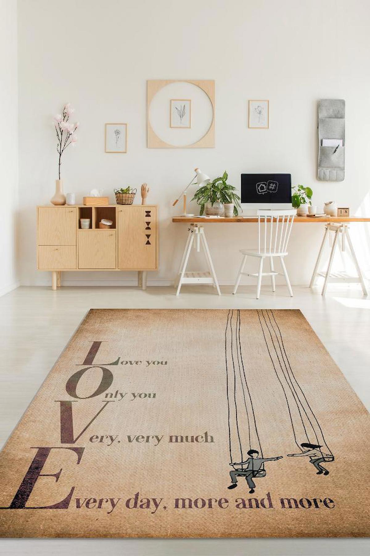 Homshtag Akrostiş Krem 4 mm Pamuk Antistatik Yıkanabilir İnce Kaymaz Dikdörtgen Makine Dokuma Yatak Odası Halısı 195x290 cm