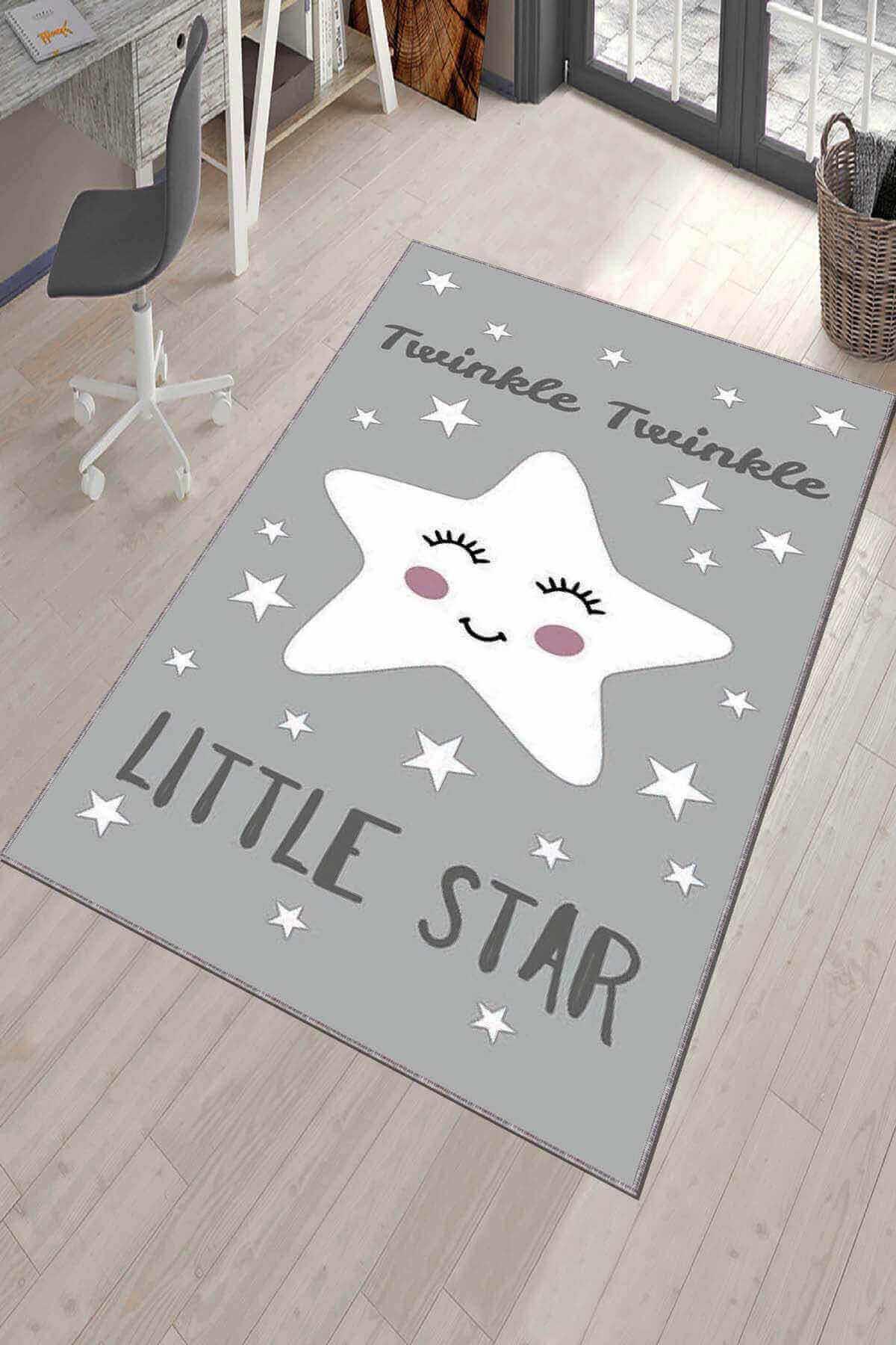 Viva Home KD035 Gri 7 mm Mikropolyester Toz Tutmaz Yıkanabilir İnce Kaymaz Dot Taban Dikdörtgen Makine Dokuma Çocuk Odası Halısı 120x180 cm