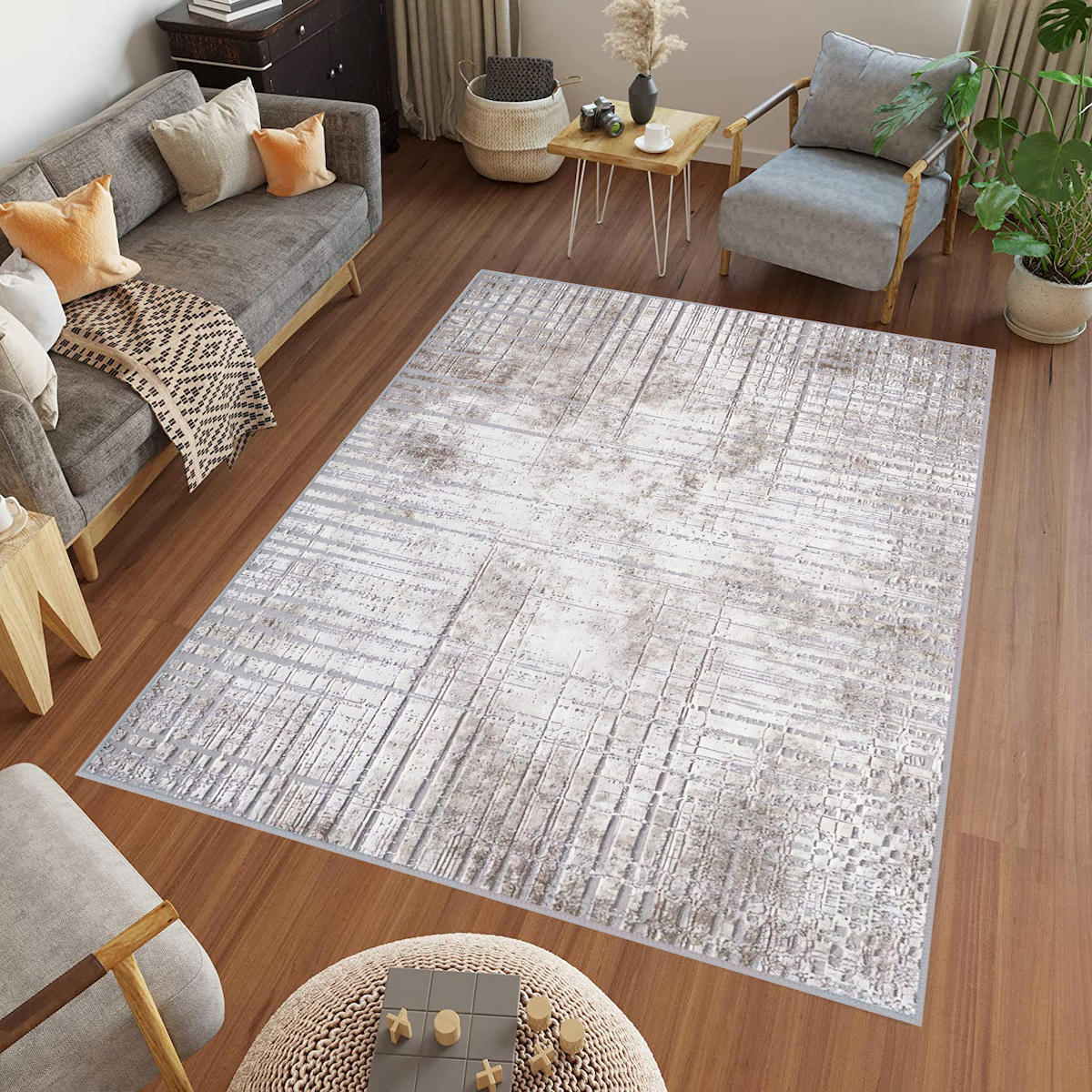 Rovigo Home RVG0719 Çok Renkli 8 mm Polyester Antibakteriyel-Leke Tutmaz-Toz Tutmaz Yıkanabilir İnce Kaymaz Dot Taban Dikdörtgen Makine Dokuma Salon Halısı 140x200 cm