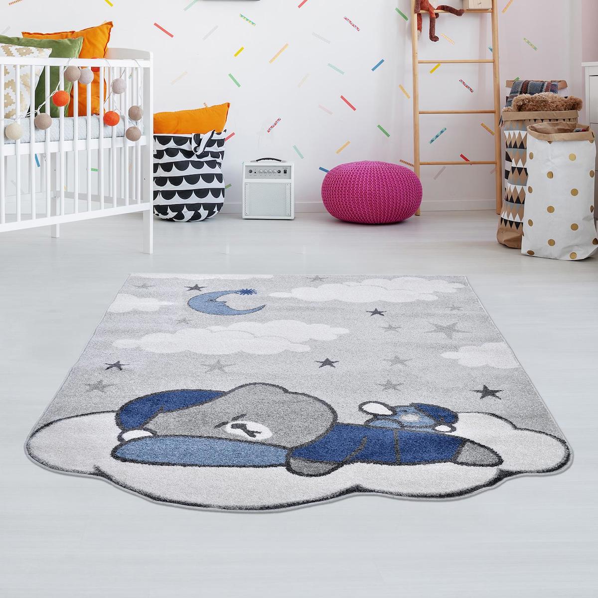 Giza Home 4355A-DE58 Gri 16 mm Polipropilen Yıkanabilir Kaymaz Taban Hayvan Desenli Dikdörtgen Makine Dokuma Çocuk Odası Halısı 160x235 cm
