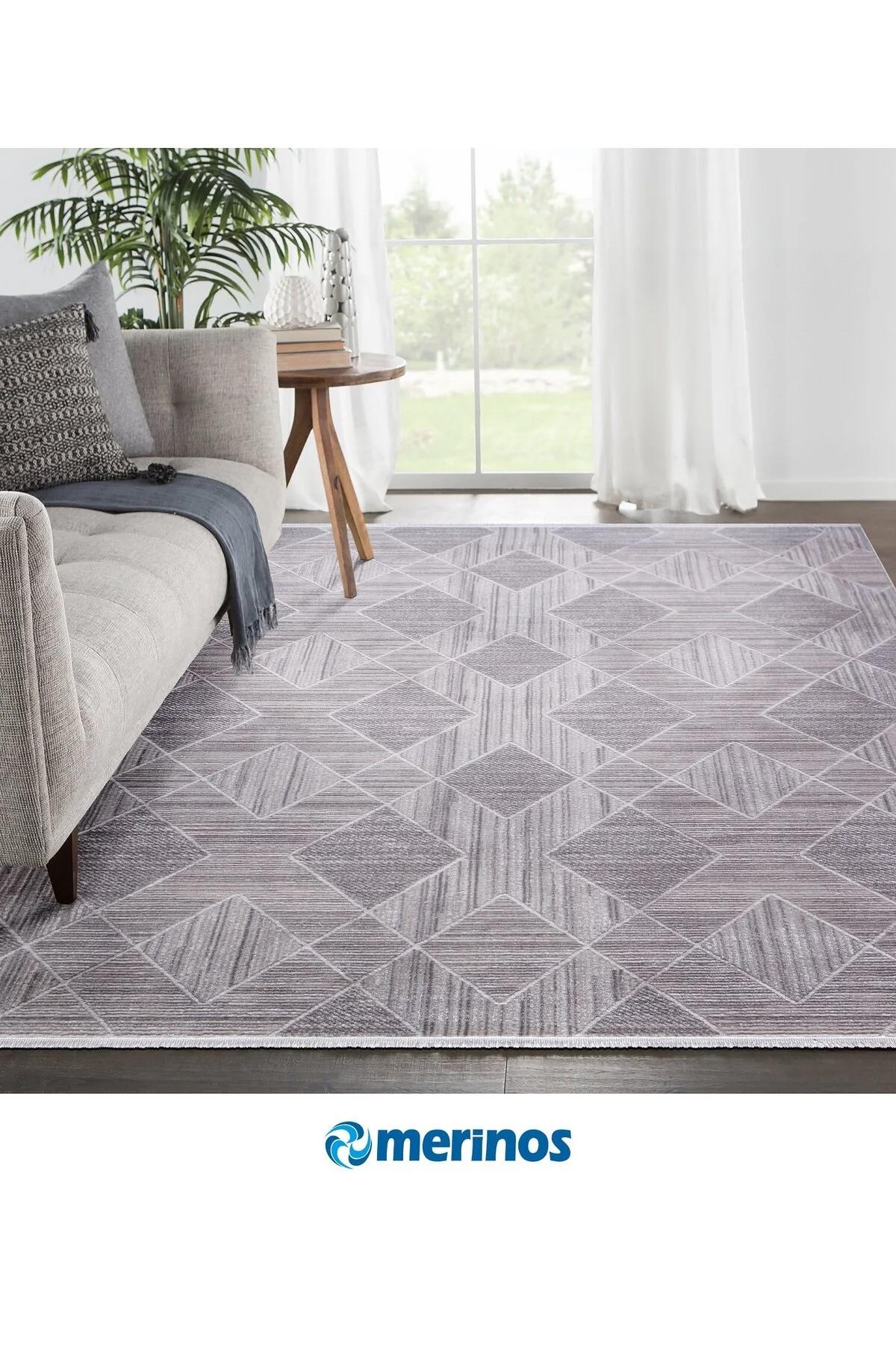 Merinos  Diyez 64249 Gri 9 mm Akrilik Yıkanabilir İnce Kaymaz Dikdörtgen Makine Dokuma Salon Halısı 80x350 cm