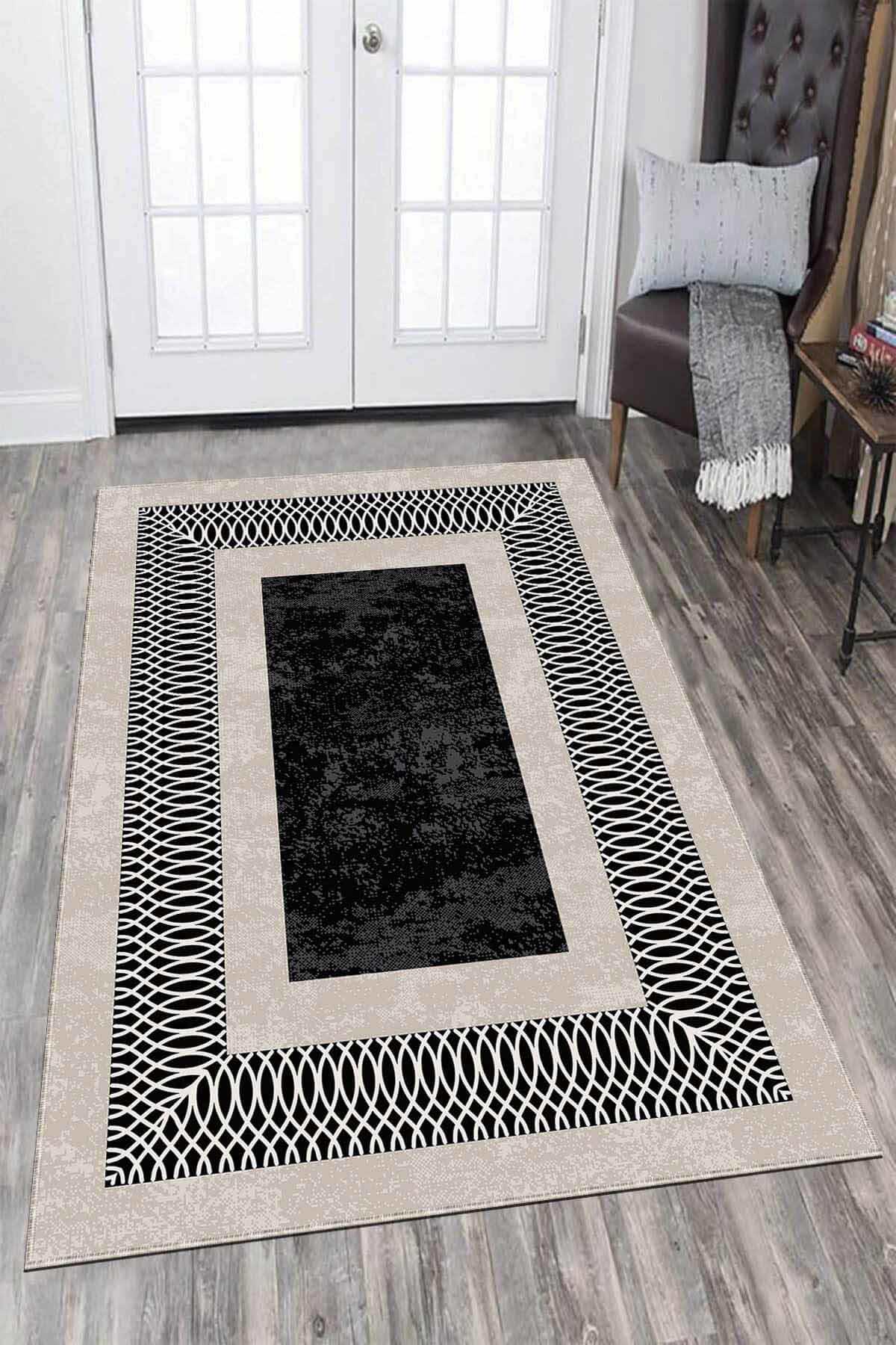 Viva Home AR695 Füme 7 mm Mikropolyester Silinebilir Yıkanabilir Kaymaz Dikdörtgen Makine Dokuma Salon Halısı 120x180 cm