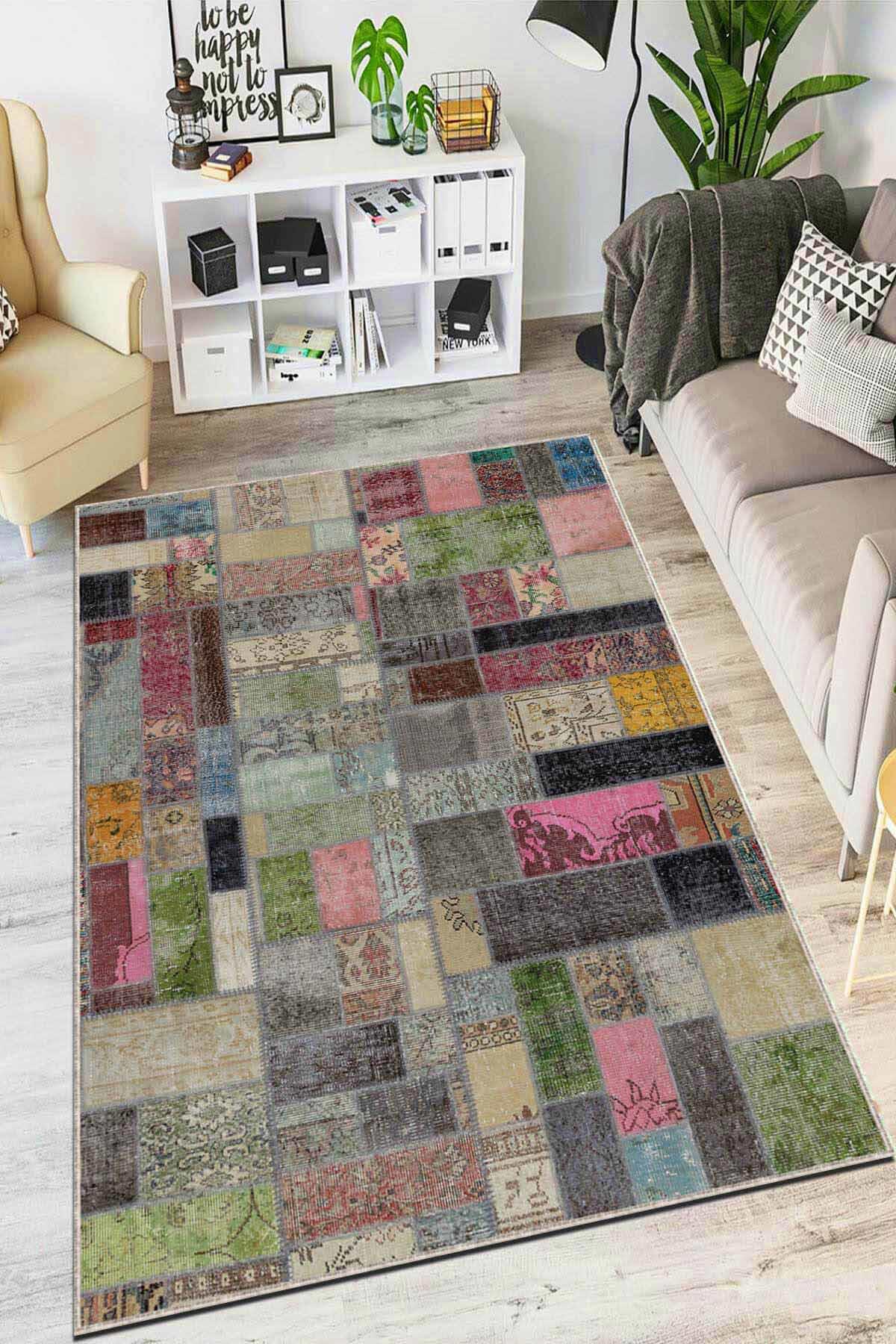 Viva Home AR1061 Krem 7 mm Mikropolyester Toz Tutmaz Yıkanabilir İnce Kaymaz Lateks Taban Dikdörtgen Makine Dokuma Halı 120x180 cm
