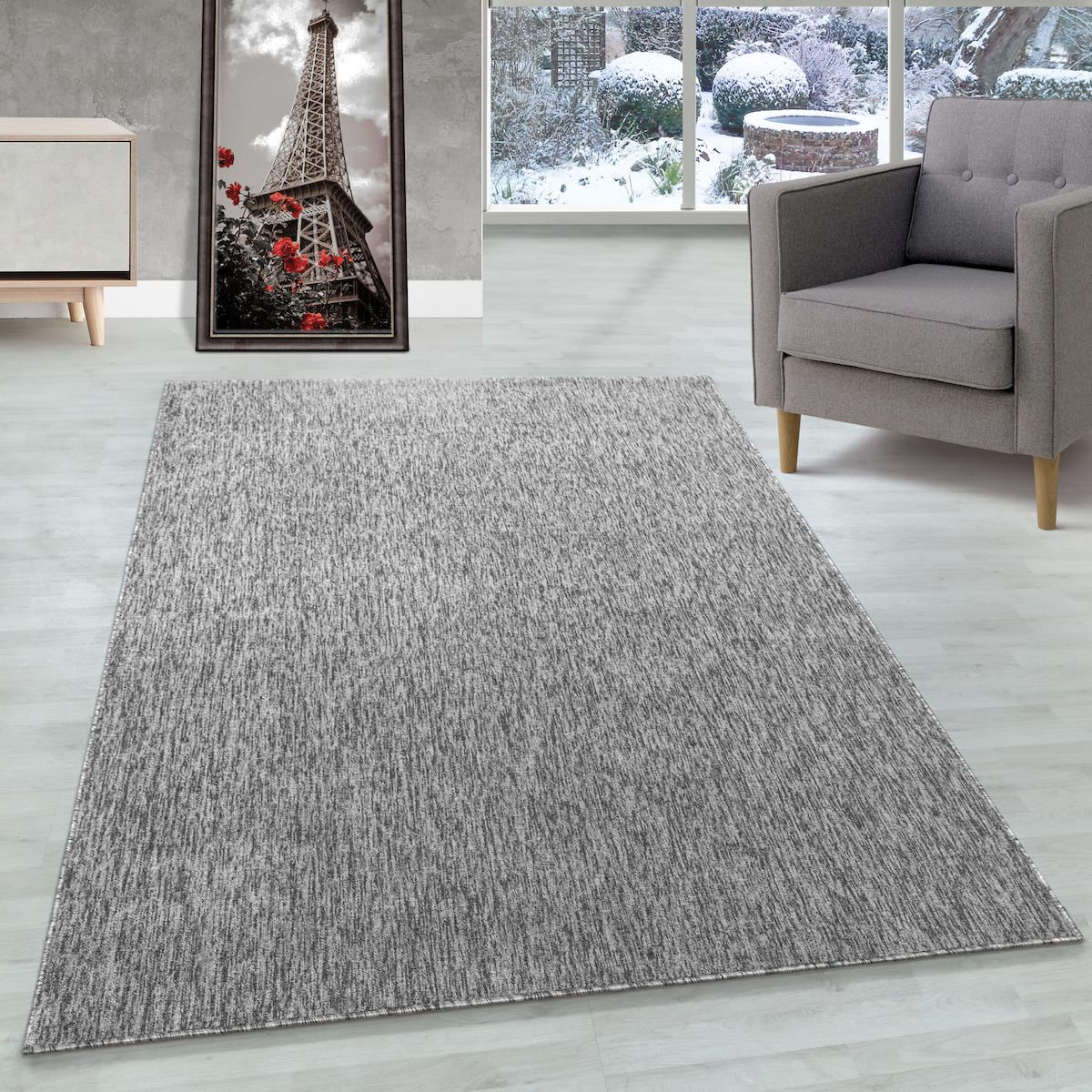 Wide Shop Gri 4 mm Polipropilen Antialerjenik Yıkanabilir İnce Dikdörtgen Makine Dokuma Salon Halısı 120x180 cm