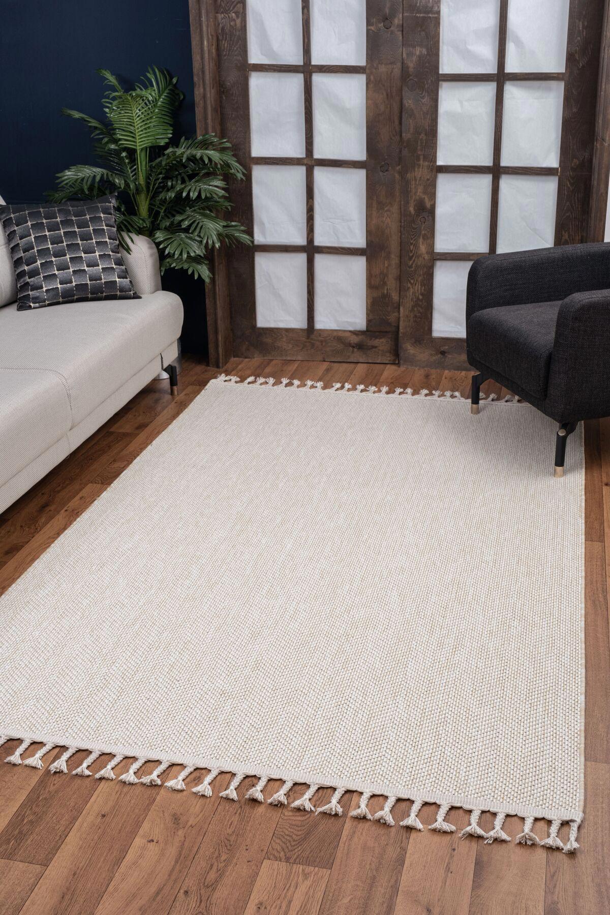 Valery Home Plus Krem 12 mm Polipropilen Antialerjenik Yıkanabilir İnce Kaymaz Dikdörtgen Makine Dokuma Salon Halısı 100x150 cm