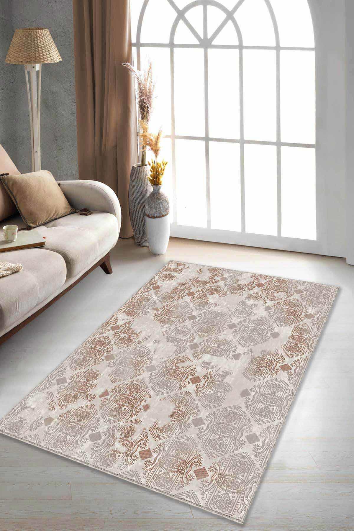 Viva Home AL006 Çok Renkli 7 mm Mikropolyester Yıkanabilir İnce Kaymaz Taban Dikdörtgen Makine Dokuma Salon Halısı 140x200 cm
